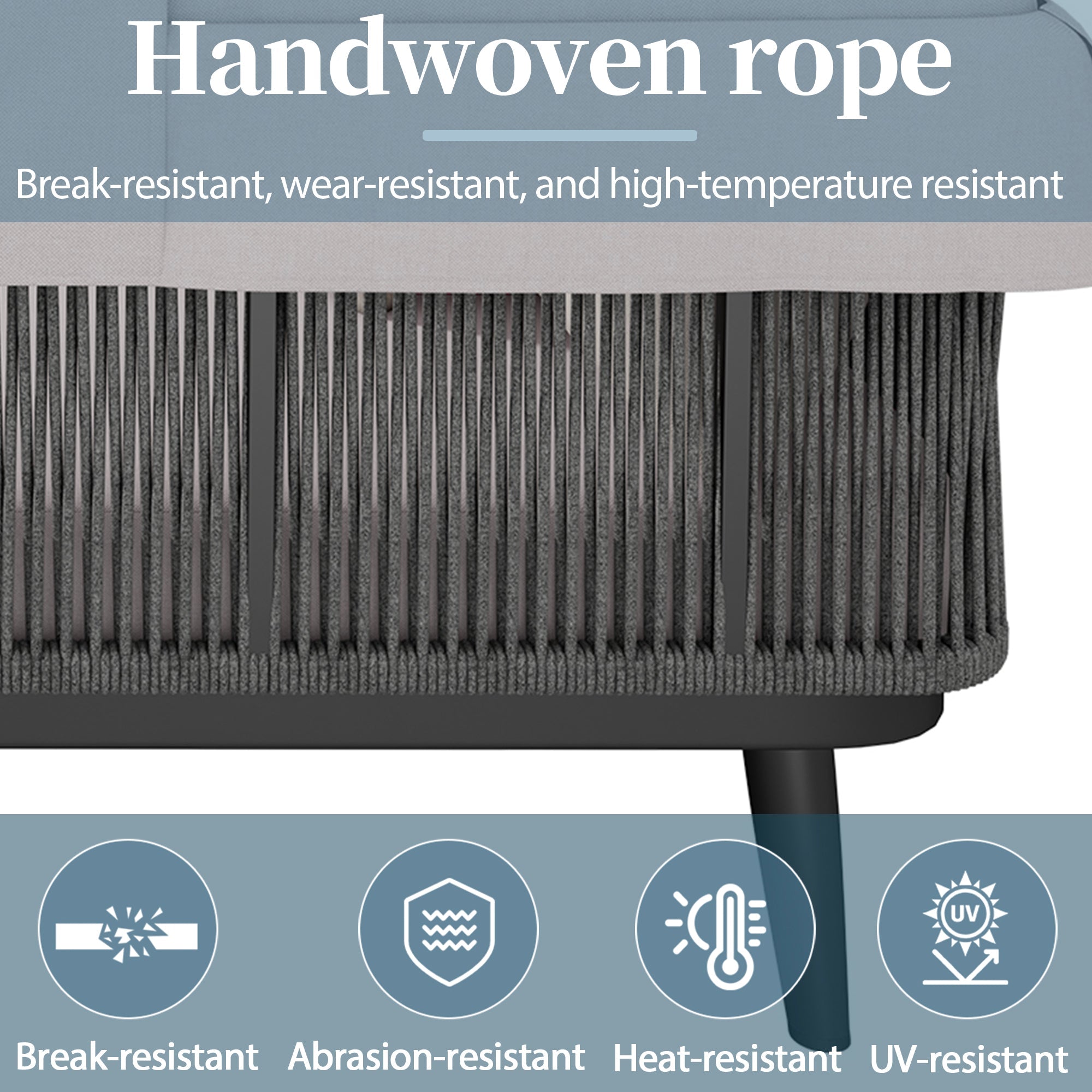 2-Person Garden Sun Lounger with Retractable Awning and Handwoven Rope, Grey