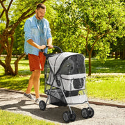 Dog Buggy, Foldable Rain Cover 2 Cup Holders, Grey