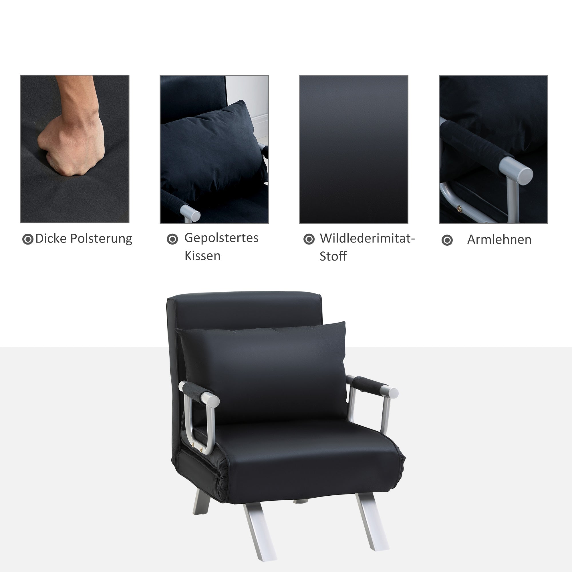 2-in-1 Sofa Bed Adjustable Backrest Removable Cover Polyester Black