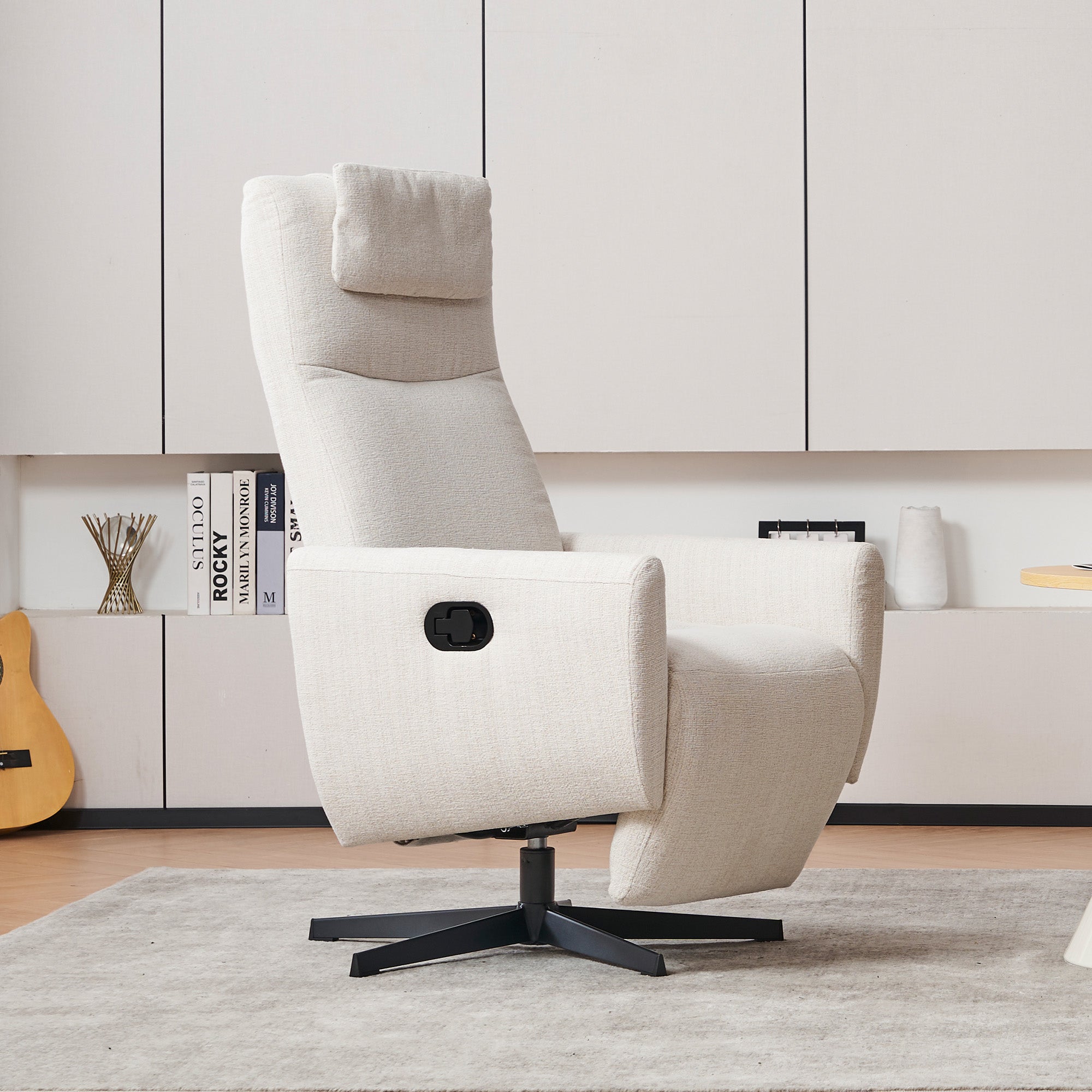 022 Recliner Chair with Footrest, Swivel Lounge Sofa, Beige Chenille