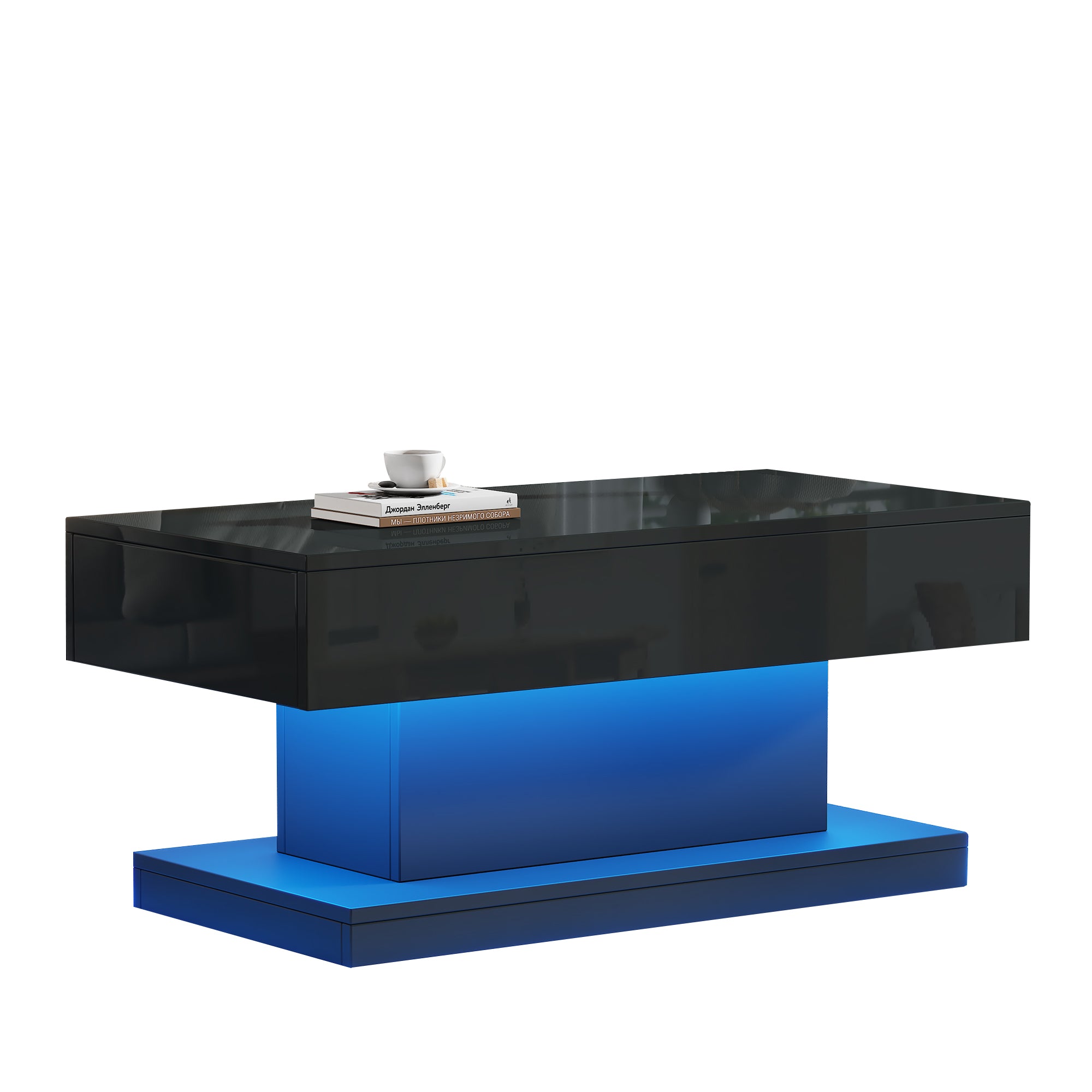 Coffee Table 100x50x45cm, 2 Drawers, LED Light, High-Gloss Black