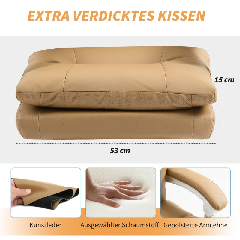 Bürostuhl, ergonomisch, mit Lordosenstütze, klappbarer Armlehne, Fußstütze, Hellbraun