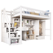N634P201175W Multifunctional Loft Bed with Reversible Storage Stairs, Desk, and Wardrobe
