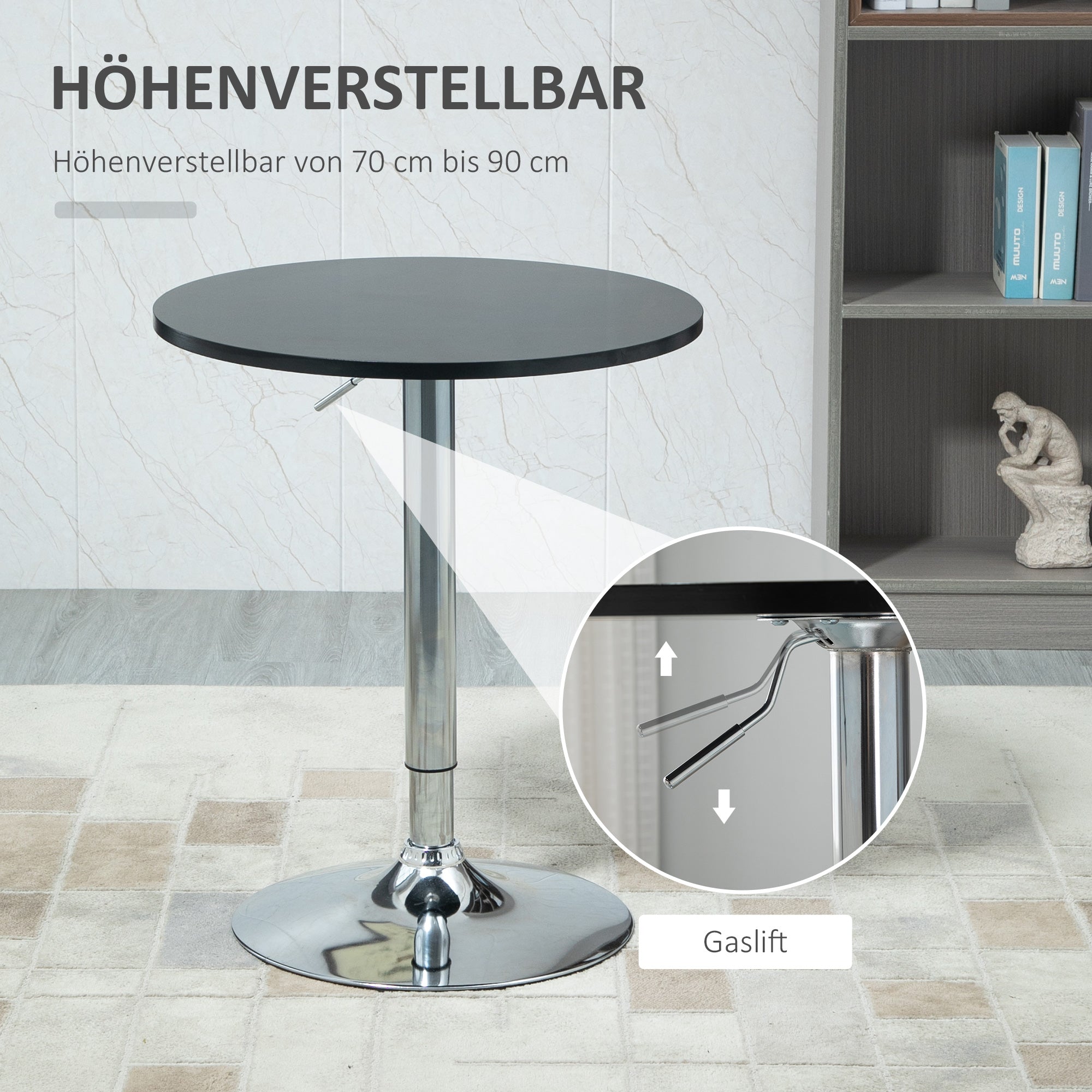 Round Bar Table Height Adjustable Swivel Steel Black