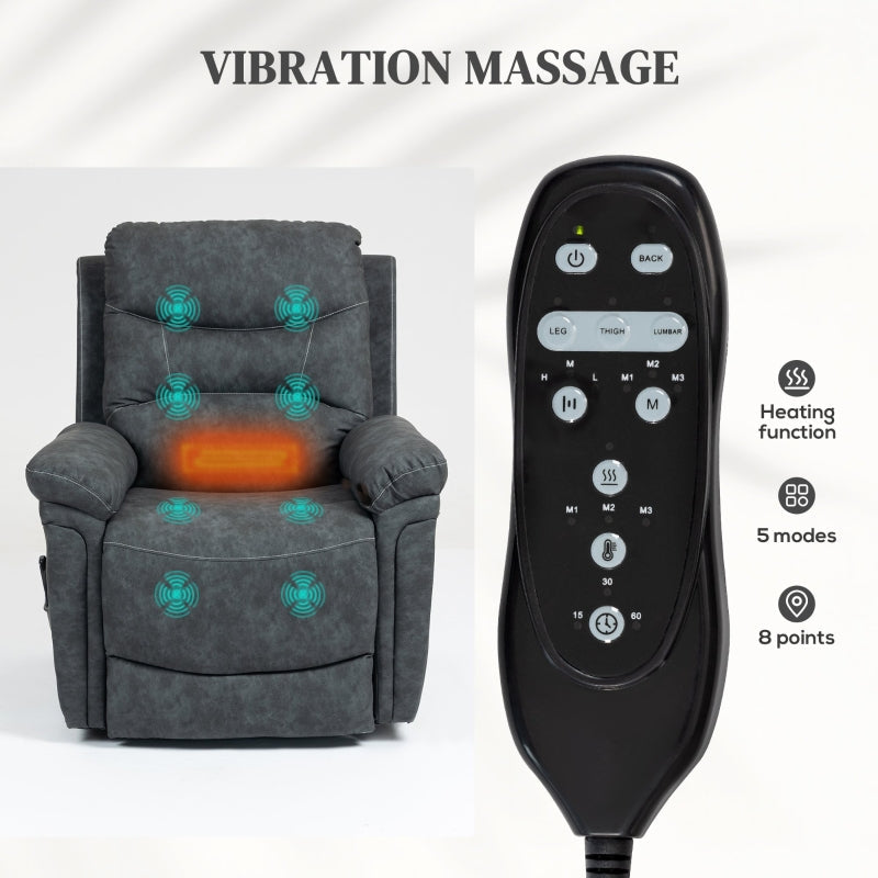 Power Lift Recliner Chair with Massage, Heat, USB in Grey PU Leather