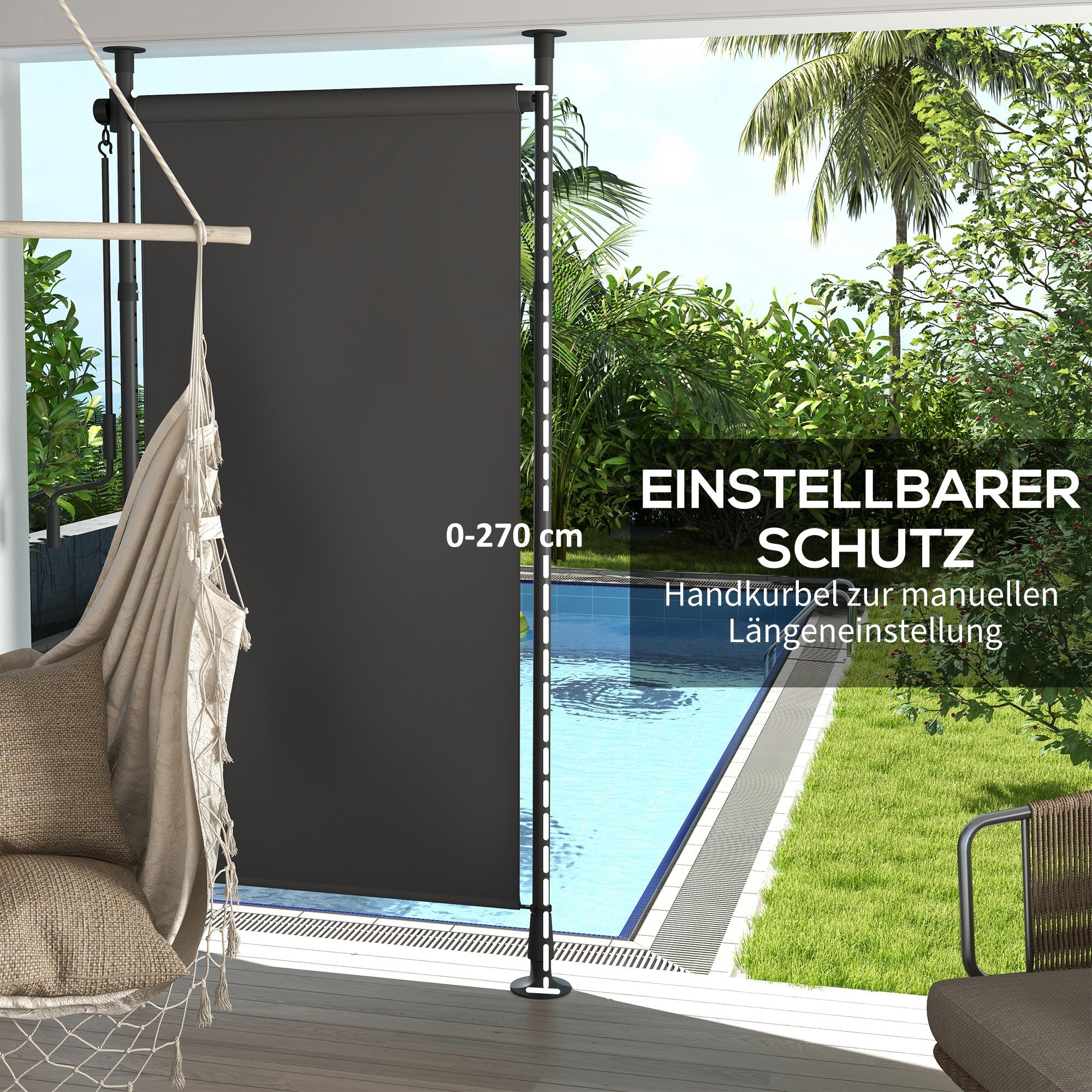 Vertical Awning Sunshade Balcony Blind 120x220-310cm Weatherproof Crank, Dark Grey Polyester