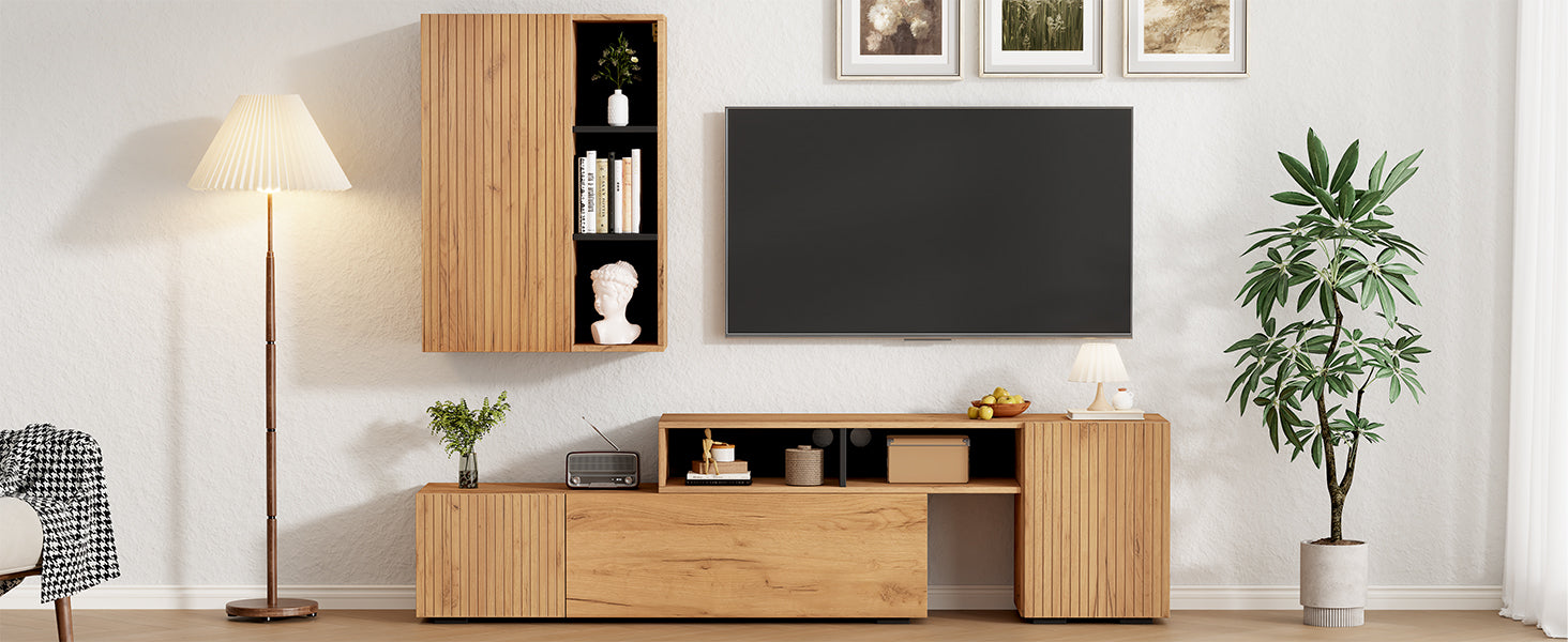 TV Wall Unit Set, 2-Piece Media & Display Cabinet, up to 120" TV, Wood & Black