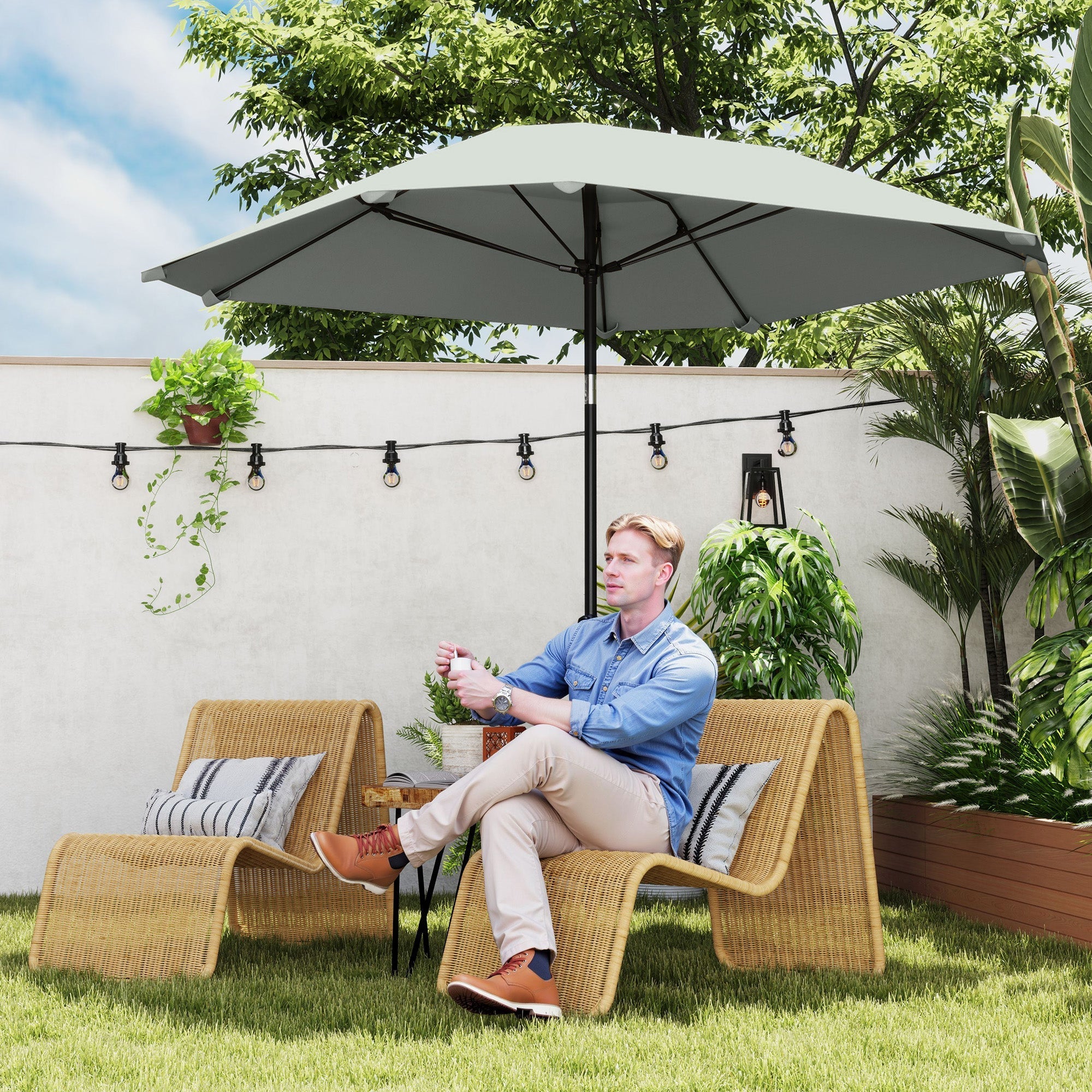 Parasol Ø233cm, Octagonal Folding Beach/Balcony/Garden, Dark Grey