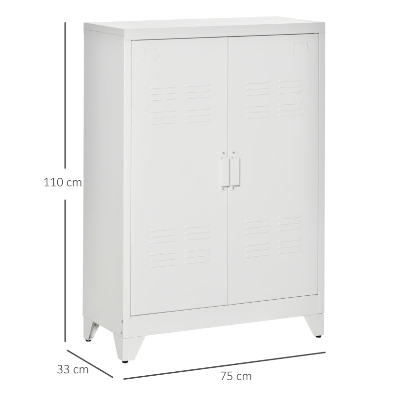 Metal Filing Cabinet Magnetic Slatted Double Door 75x33x110cm - White