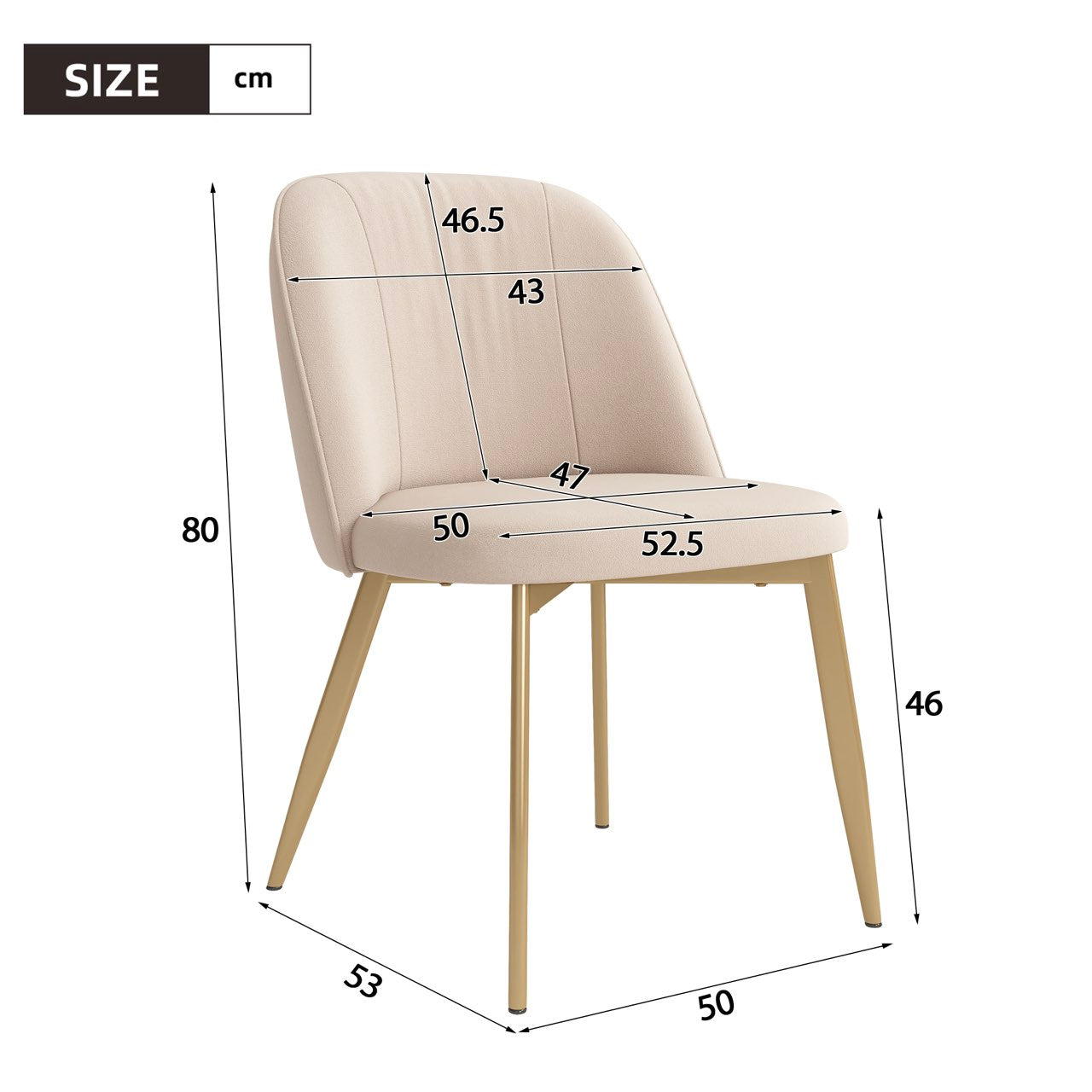 4 Dining Chairs, Comfortable and Modern for Dining Room, Beige and Gold Velvet Fabric