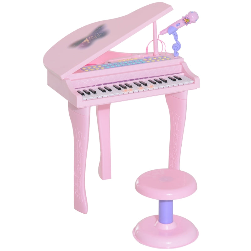 Children's Keyboard with 37 Keys, Microphone, LED Learning Mode, Recording Function, Pink