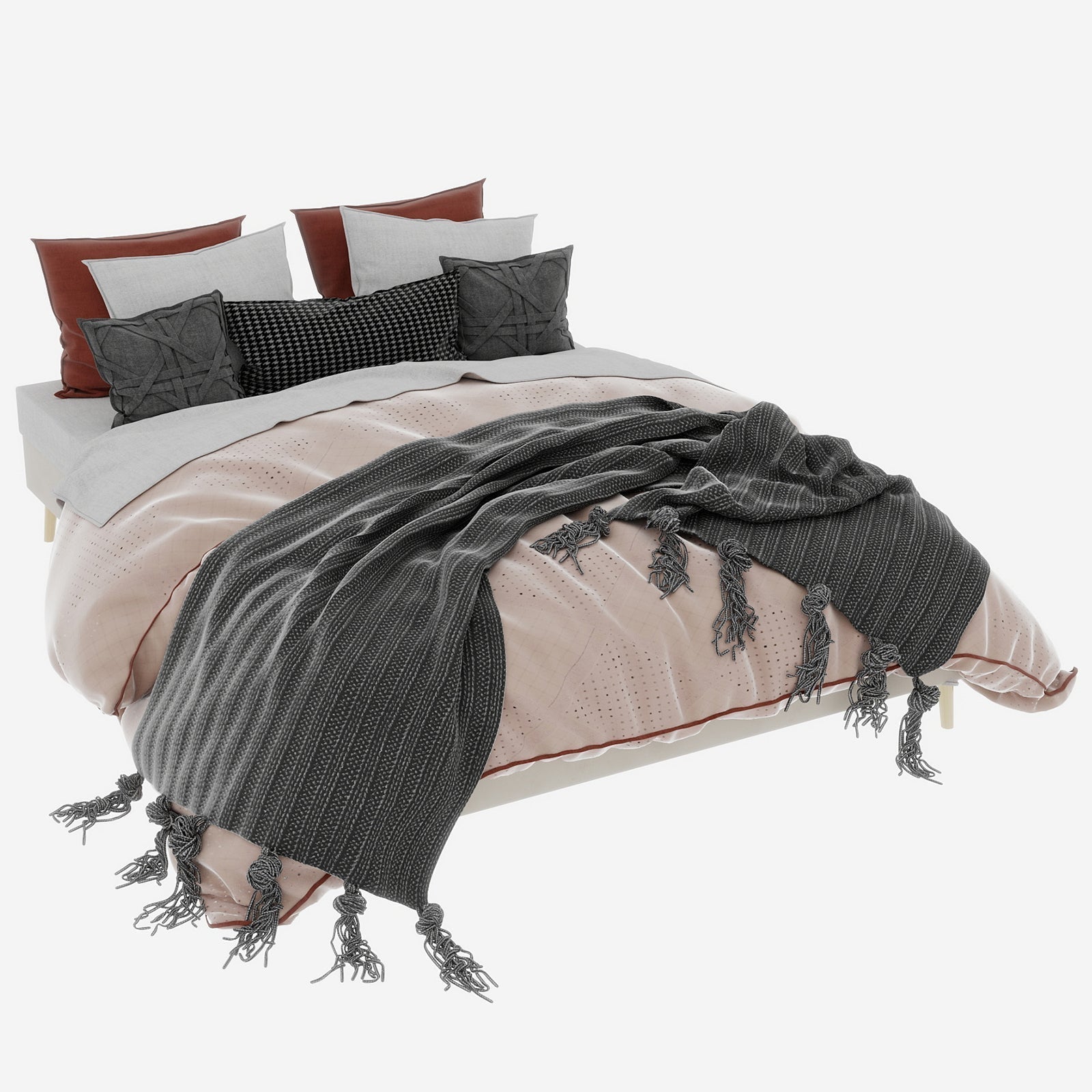 Modern Minimalist Bed Frame, Low-Profile Base 160x200 cm, Beige Dutch Velvet Fabric