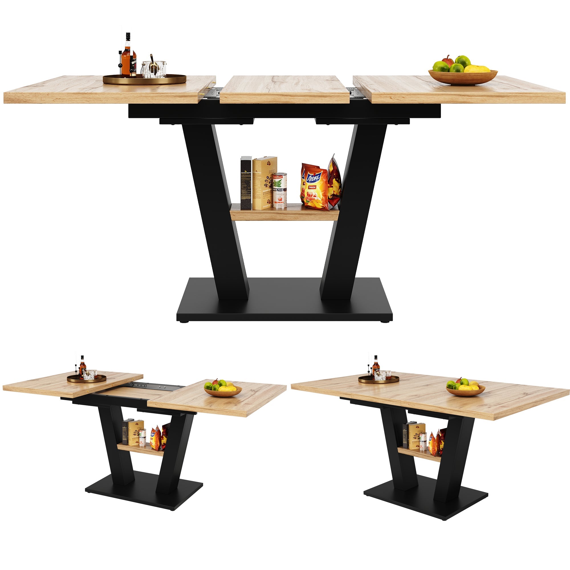 Telescopic Dining Table Extendable 118-157cm - Wood Color