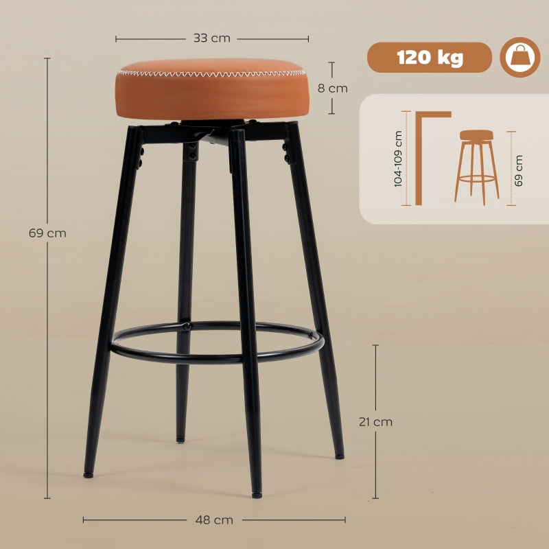 Set of Two Bar Stools Faux Leather Brown/Black