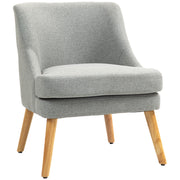 Armchair Lounge Chair, Upholstered with Armrest, Wooden Legs, Light Grey