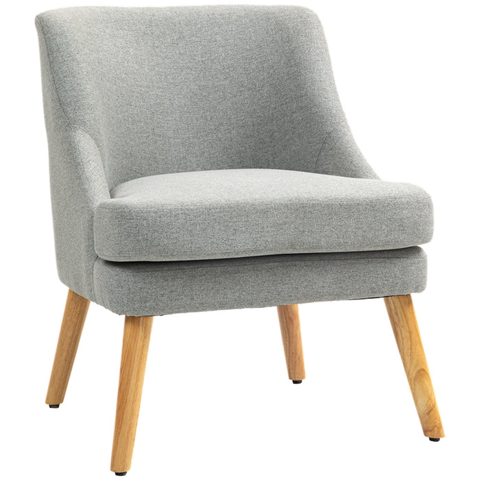 Armchair Lounge Chair, Upholstered with Armrest, Wooden Legs, Light Grey