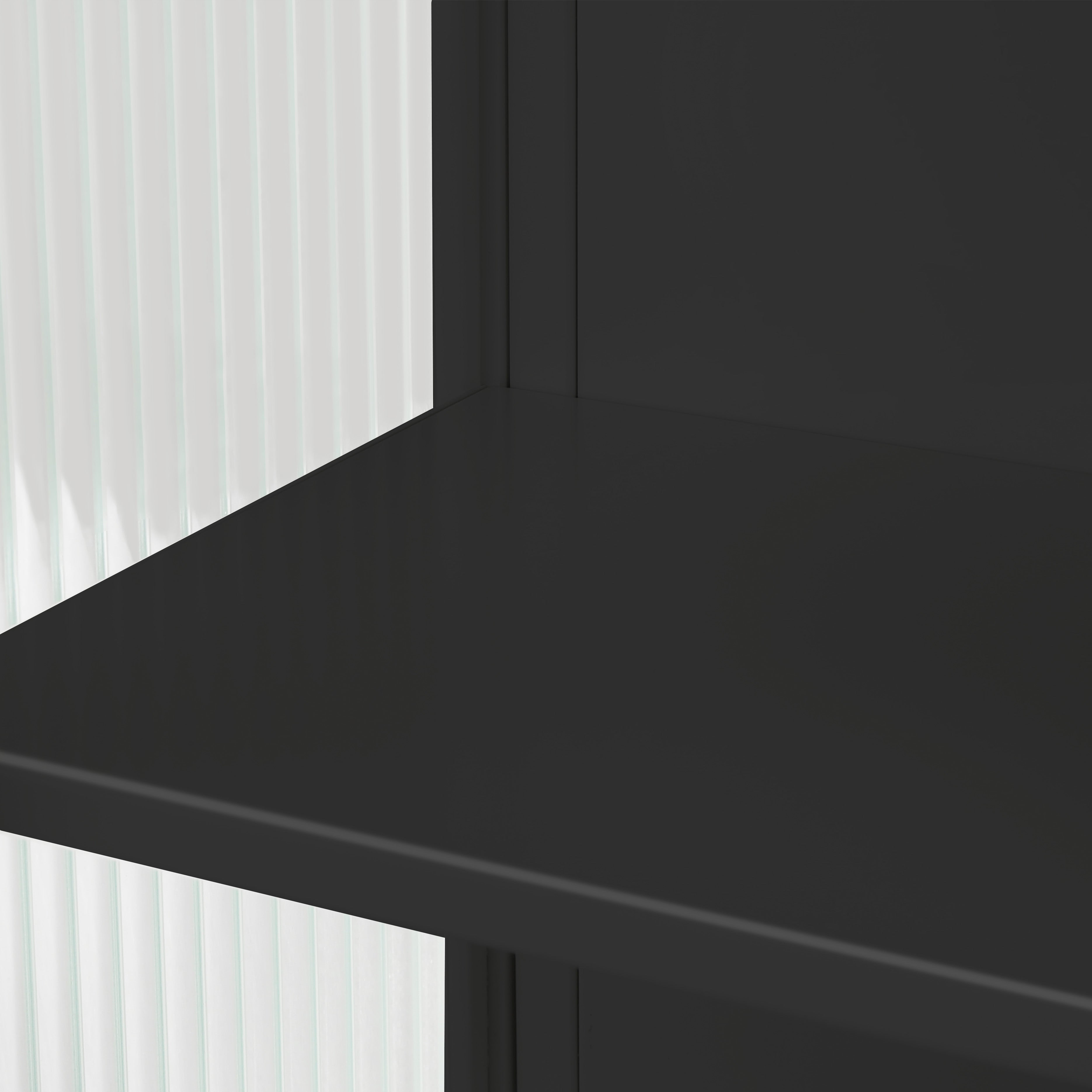 Wall Cabinet 60CM Glass Doors, Two-tier Storage, Open Shelf, Towel Rack, Black