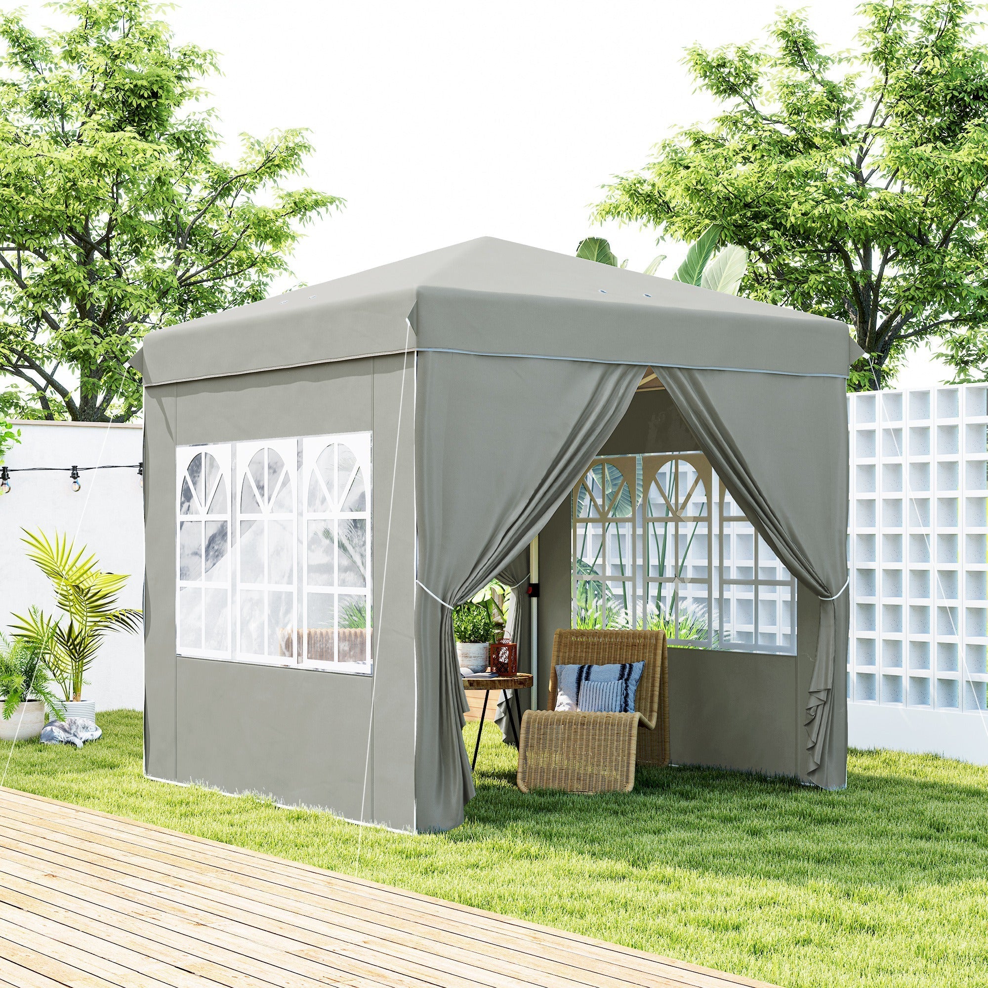 Pavilion 2.5x2.5m Pop-up Folding, Water-Repellent, UV 50+, 4 Side Panels, Light Grey