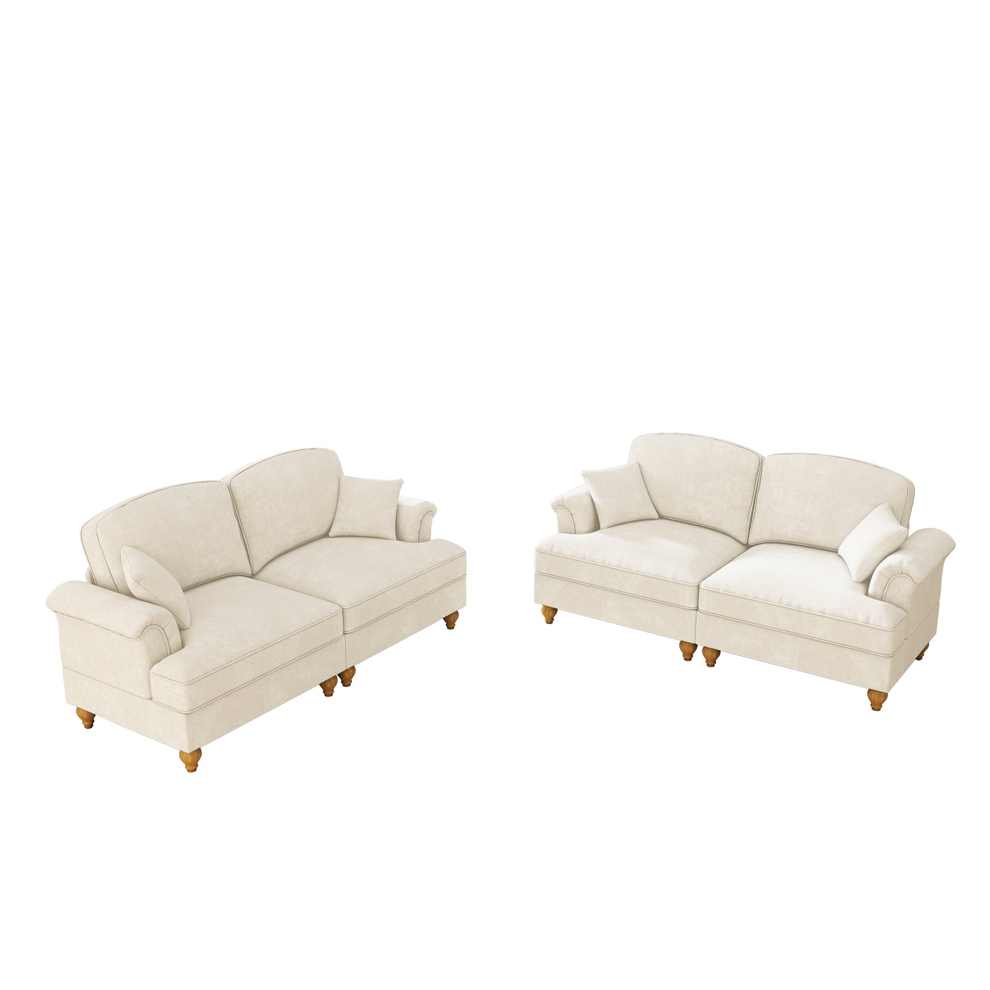 L-Shaped 2-Seater Sofa Mid-Century Chenille Movable Ottoman - White