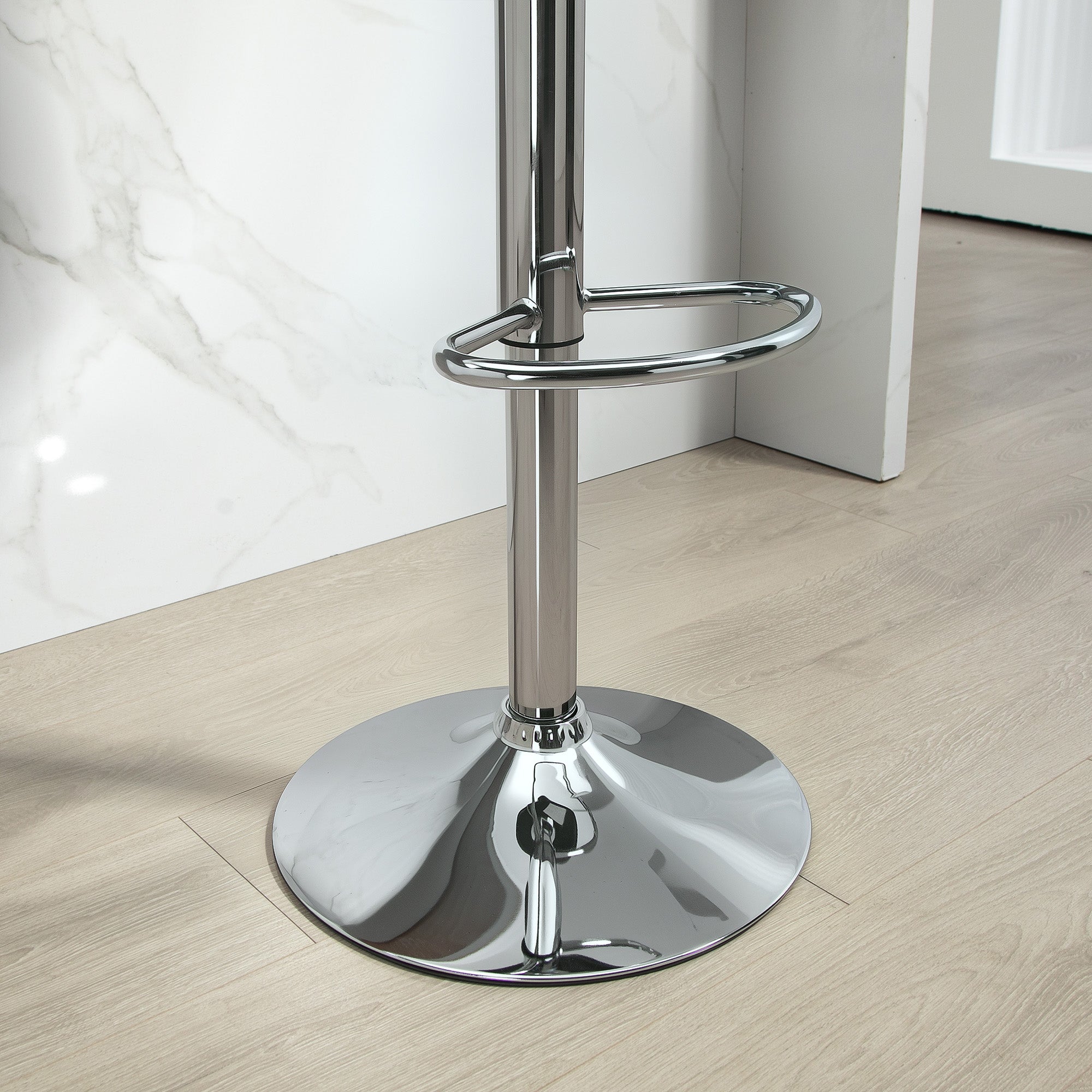 Bar Stool Set of 2, Padded, Height-Adjustable, Rotatable, Faux Leather Black