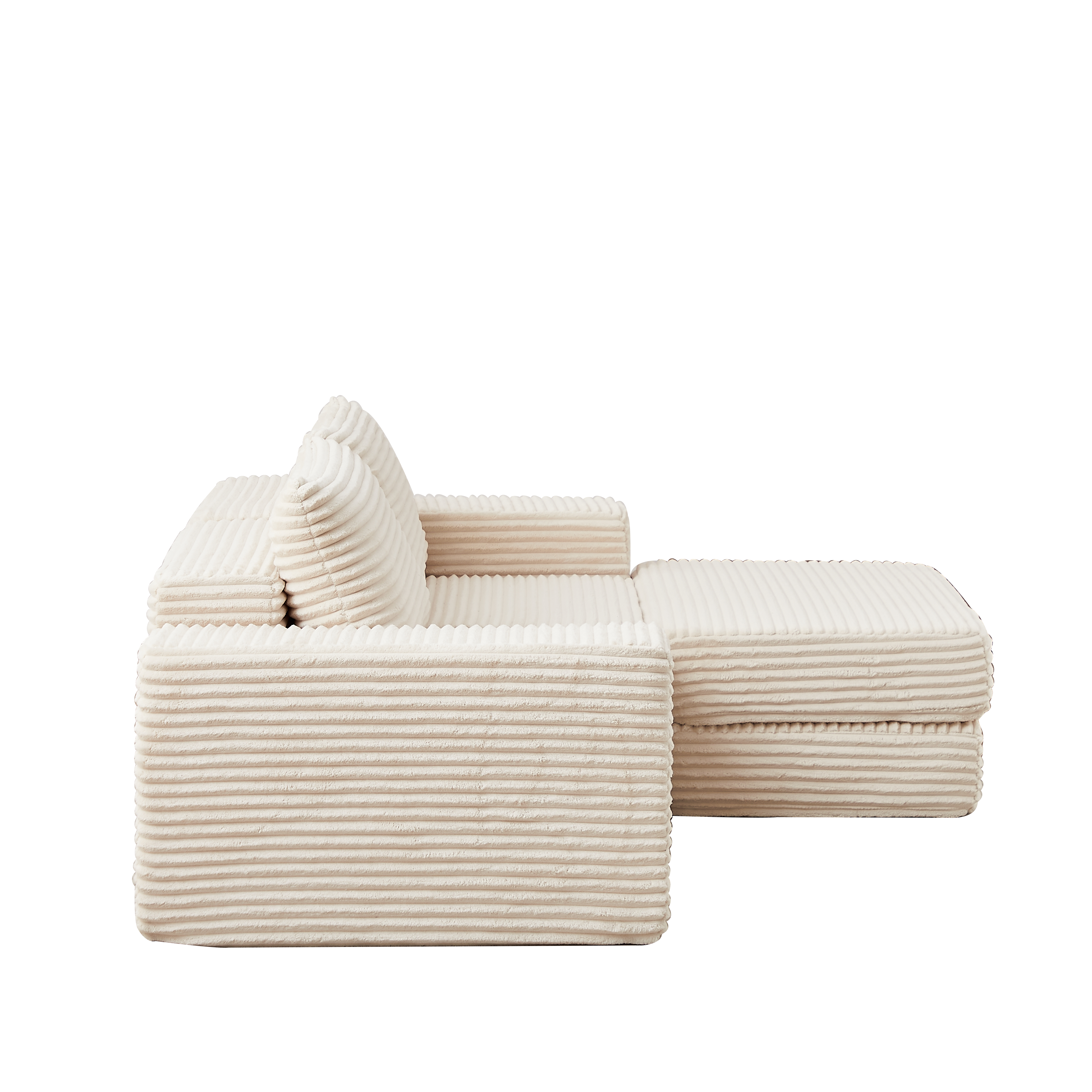 Corduroy 2-in-1 Sofa Bed with Two Pillows, Removable Footstool and Modular Design, Corduroy