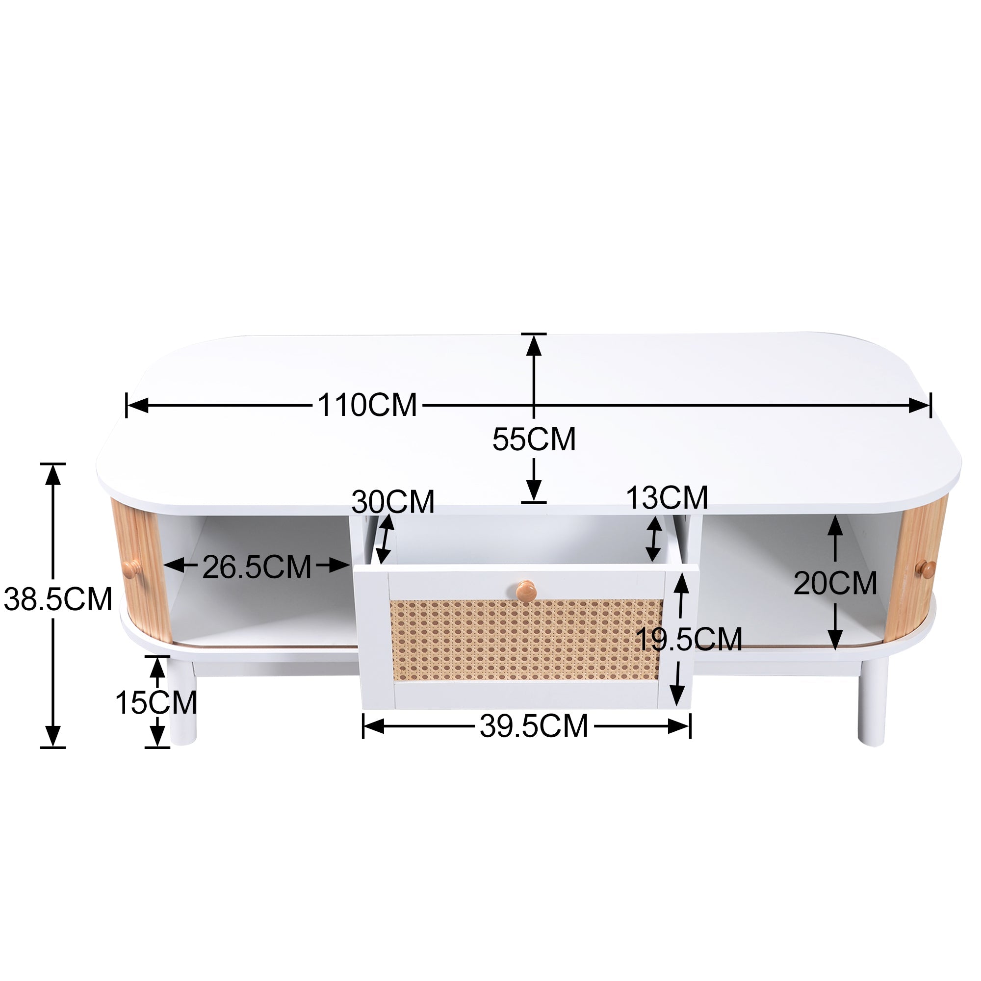 Coffee table rattan, drawers with rattan and solid wood slats, solid wood legs, natural country style.