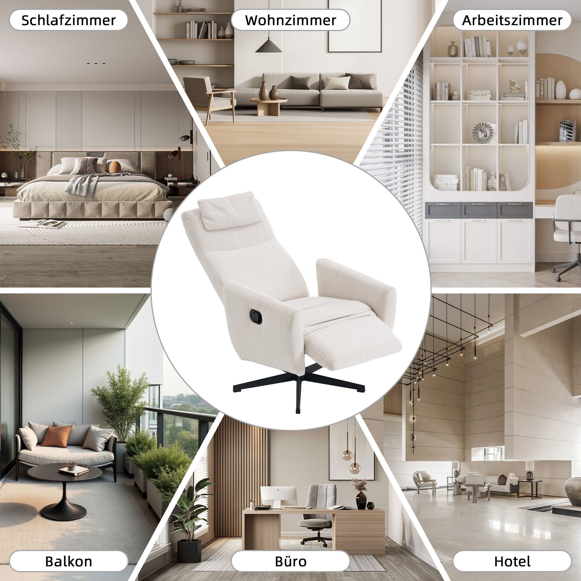 022 Recliner Chair with Footrest, Swivel Lounge Sofa, Beige Chenille