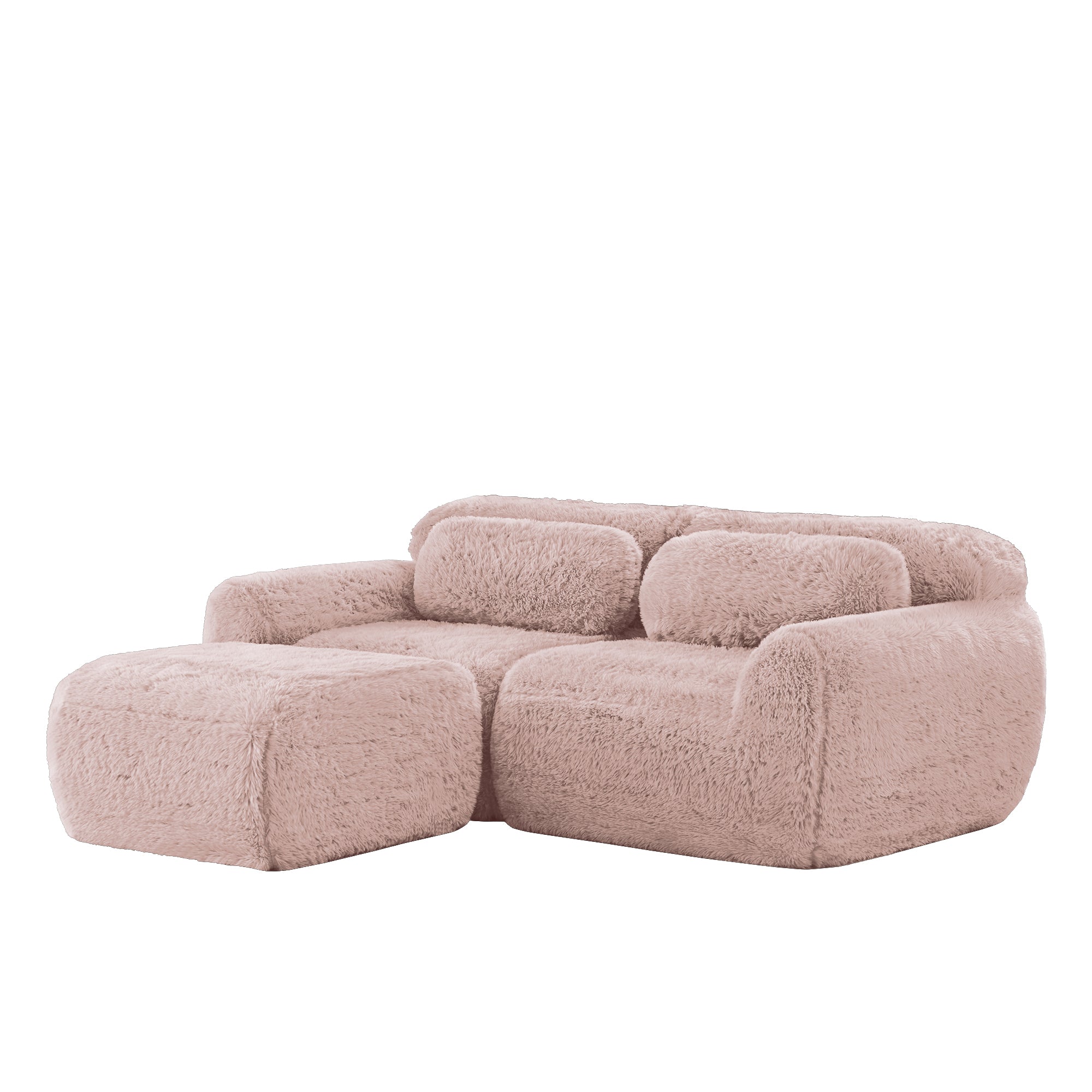 L-Shaped 2-Seater Sofa Modular Plush Fabric No Assembly - Pink