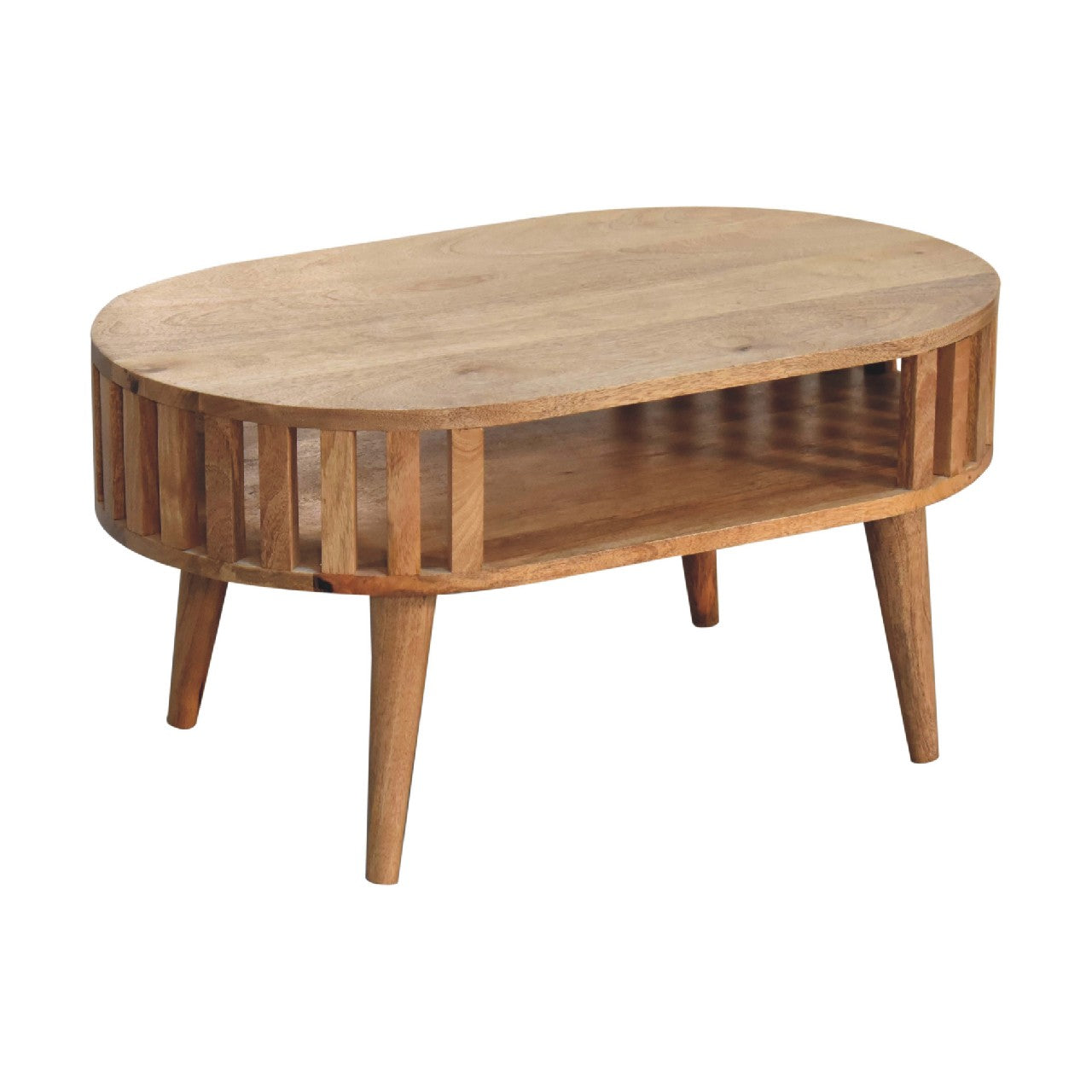 Ariella Coffee Table with Shelf for Small Spaces, Solid Wood Brown
