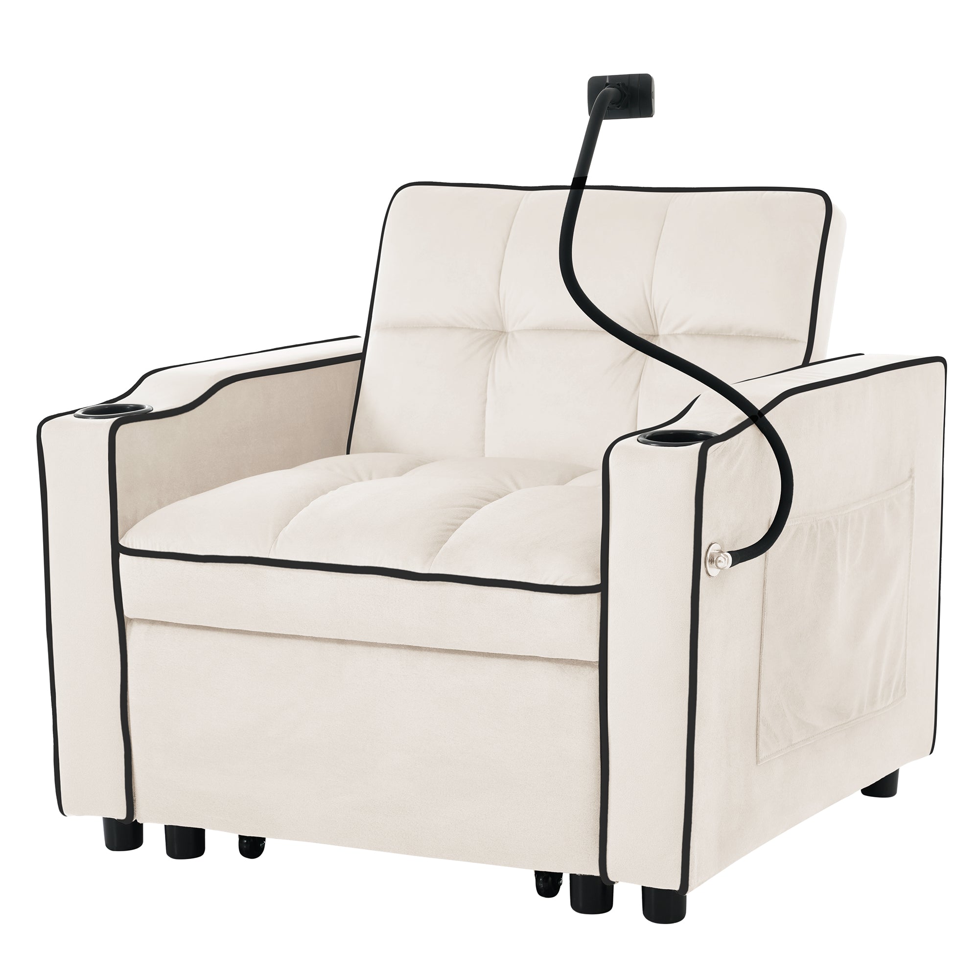 3-in-1 Pull-Out Single Sofa Bed with Cup & Phone Holders, for Small Spaces