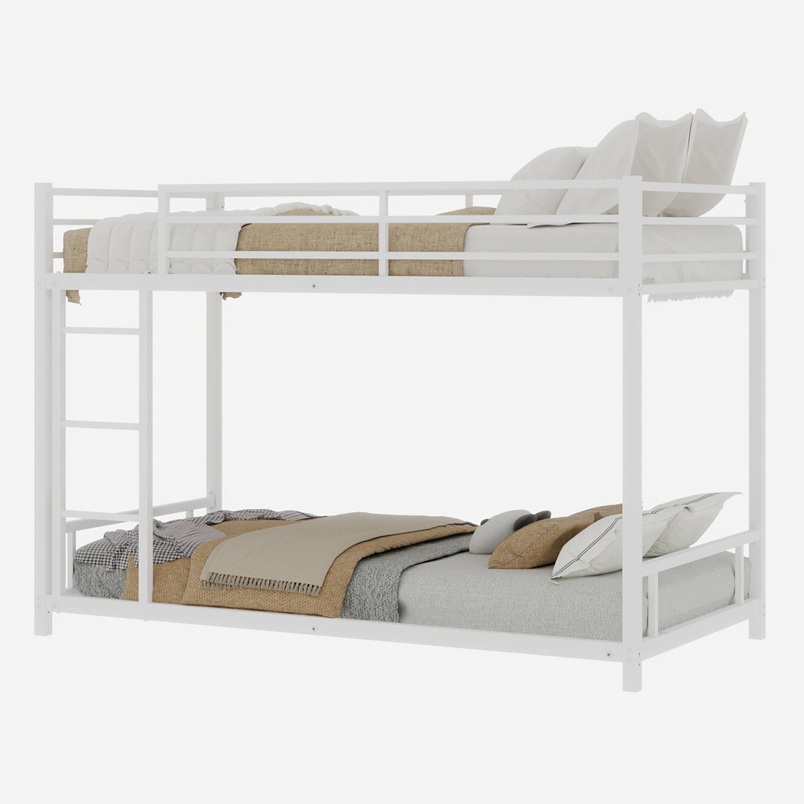 Metal Bunk Bed Twin Single Heavy Stable Low Noise Safety Railing, Metal