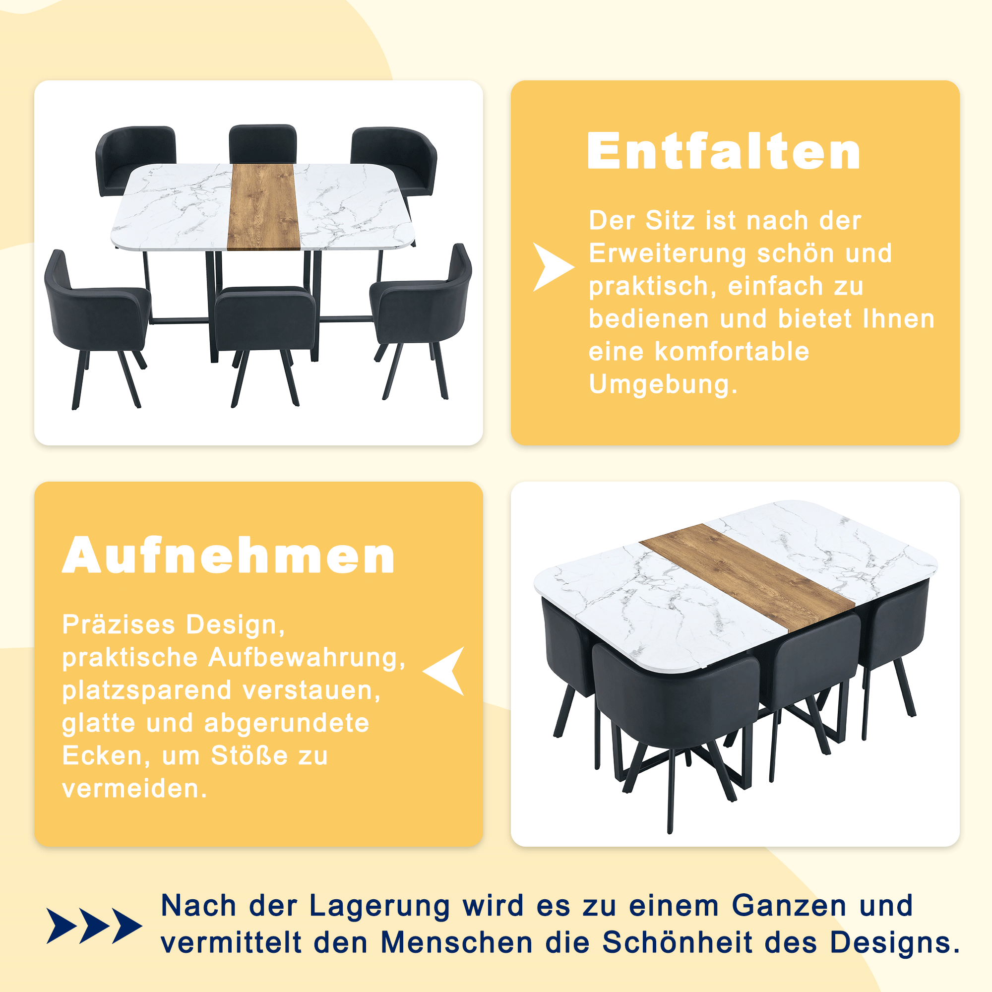 Dining Set Extendable Table & Folding Chairs - White/Black