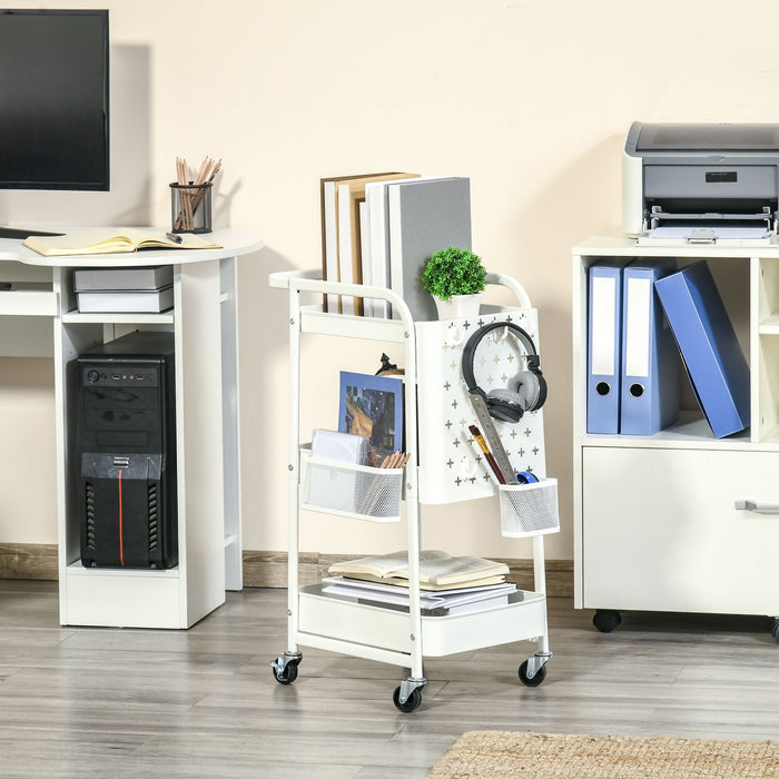 Rolling Cart, 3-Tier Kitchen Shelf with Wheels, Steel White