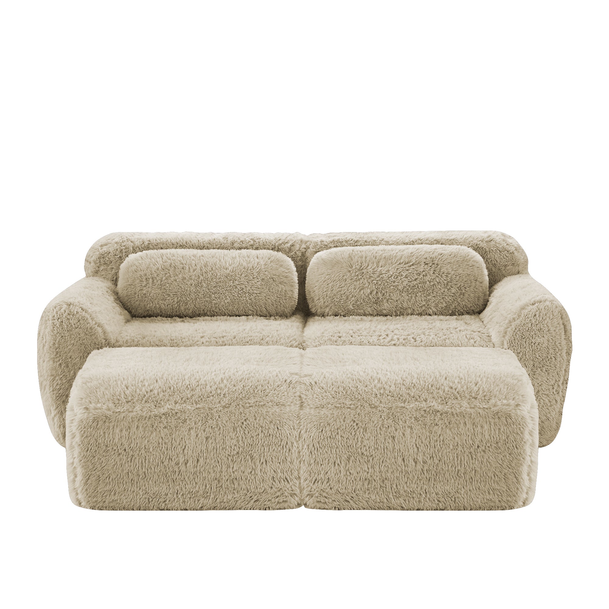 Boneless Cloud Modular Sleeper Sofa with 2 Ottomans - Soft Plush Light Khaki
