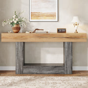 Two-Tone Console Table with Storage Shelf and Thick Tabletop, Wood Look Chipboard