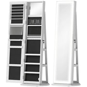 360° Swivel Mirror Jewellery Cabinet, LED Lights Lockable Storage Full Length, White