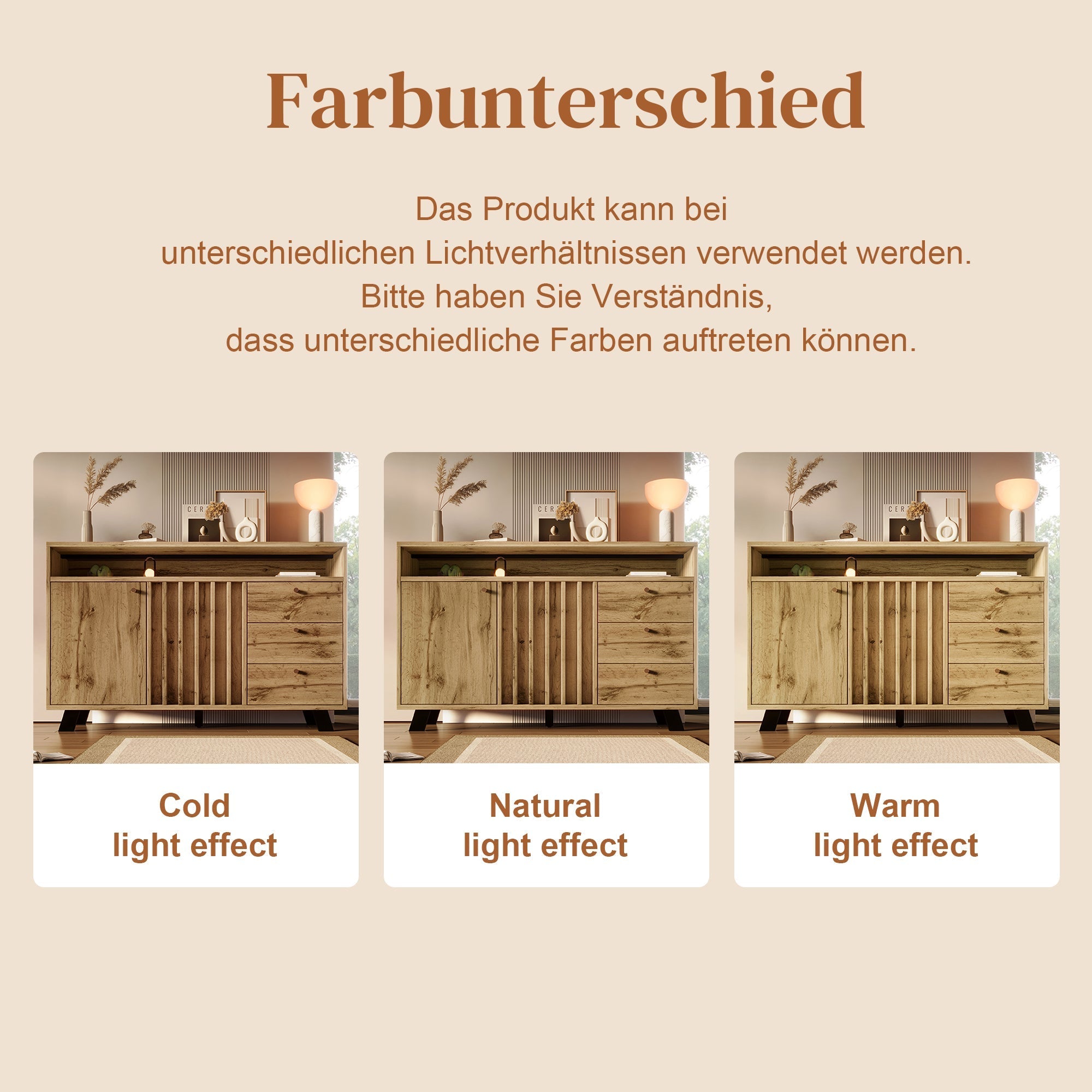 Vintage Sideboard Cabinet 3 Drawers 2 Doors Slatted Front 120cm - Dark Oak