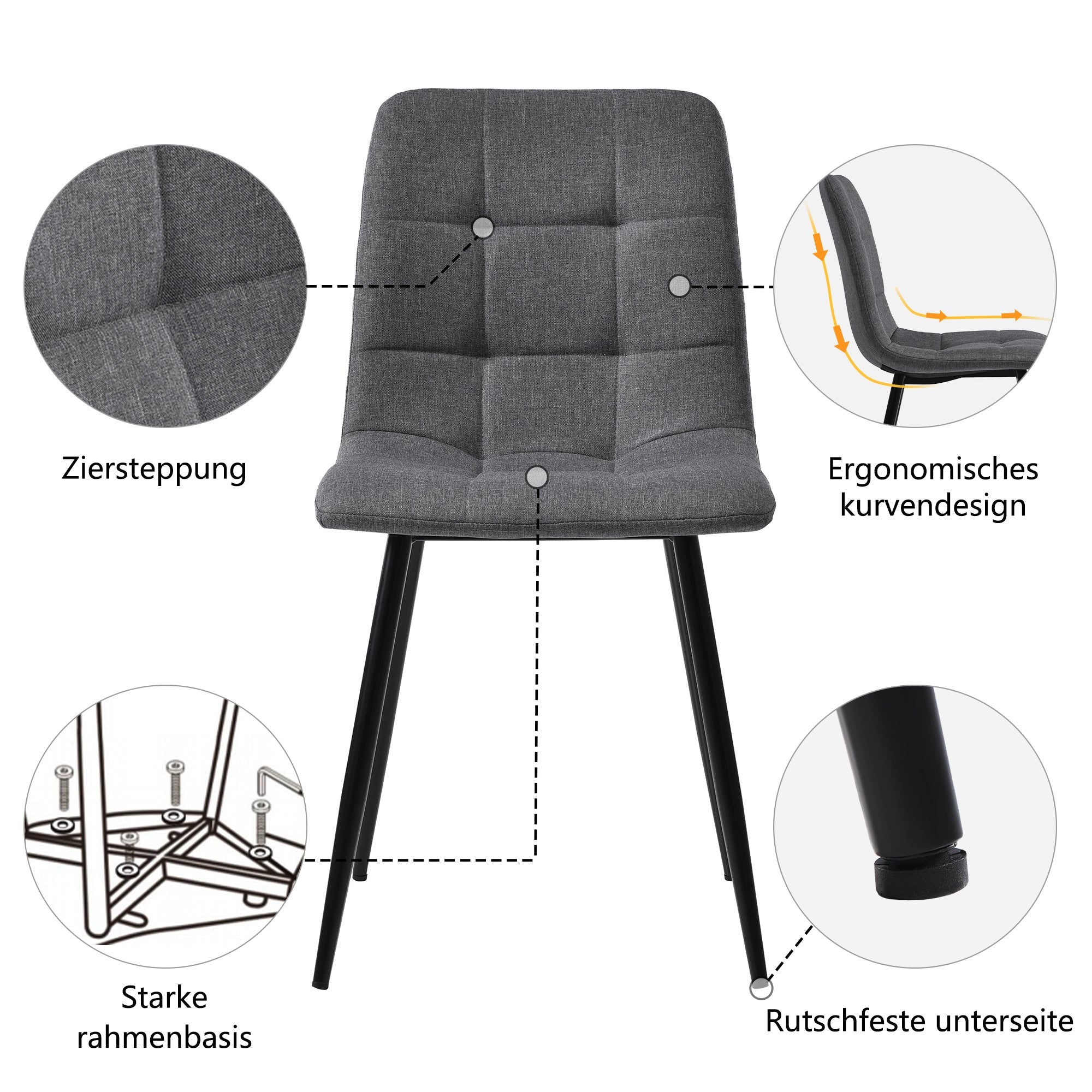 Dining Set 5-Piece Folding Kitchen Table Upholstered Linen Chair White MDF/Black Legs