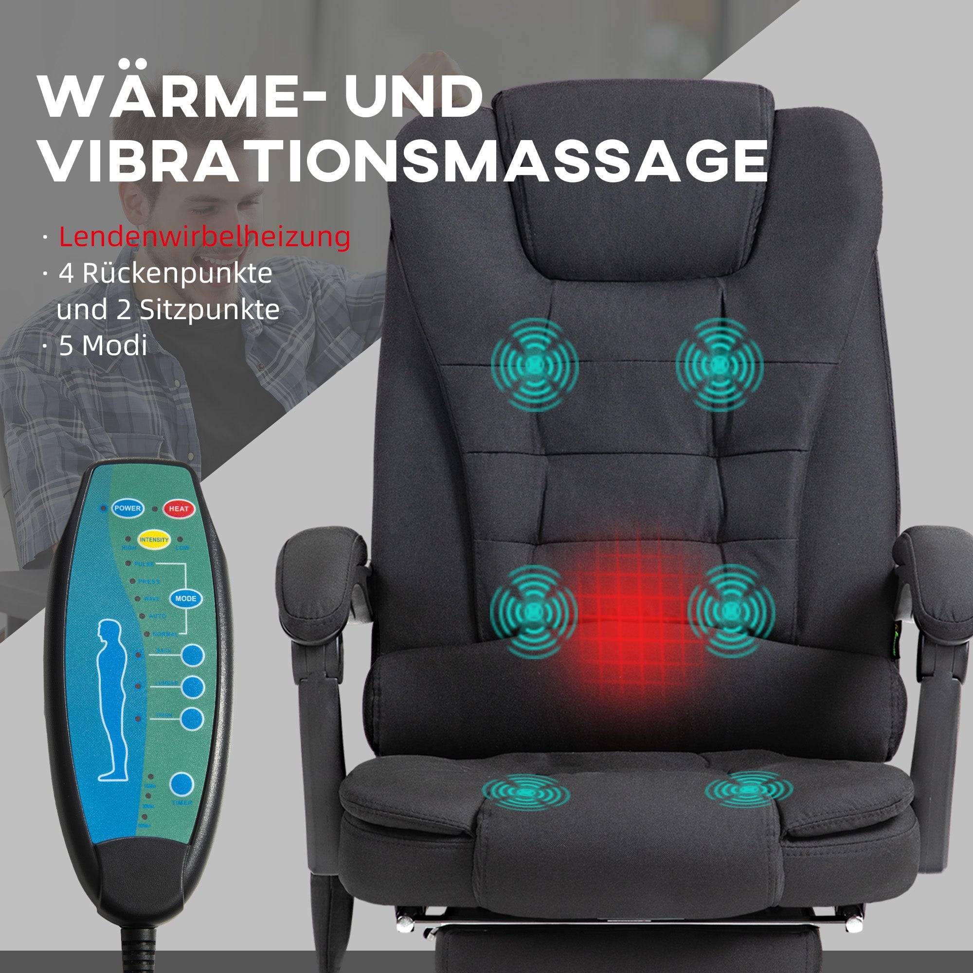 Vinsetto Office Chair, Massage Ergonomic Reclining Heating Footrest, Black