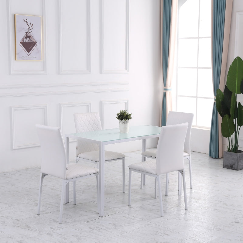Dining Chairs Set of 4 Upholstered Faux Leather Metal Legs White