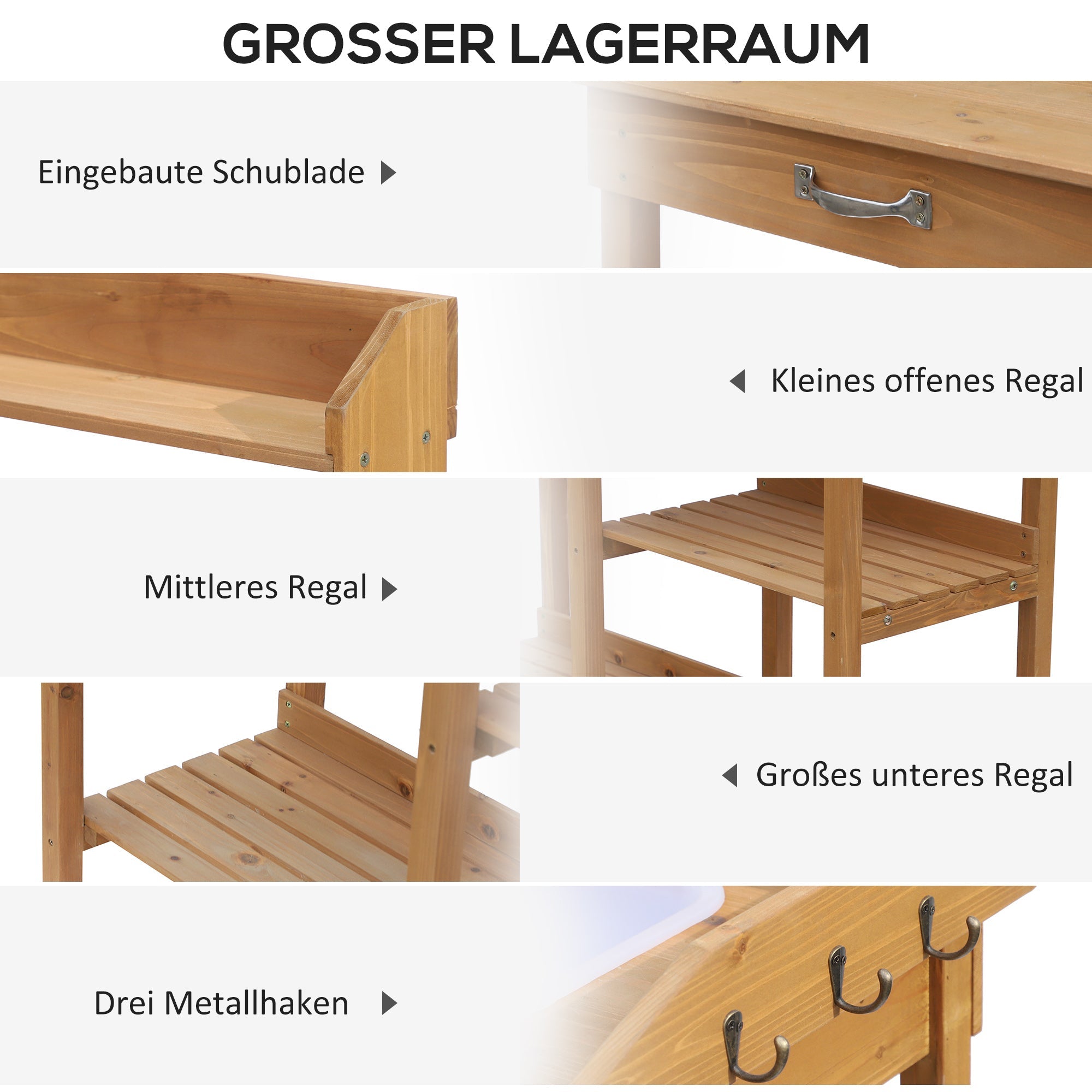 Planting Table with Tub for Gardening & Plant Care, Fir Wood