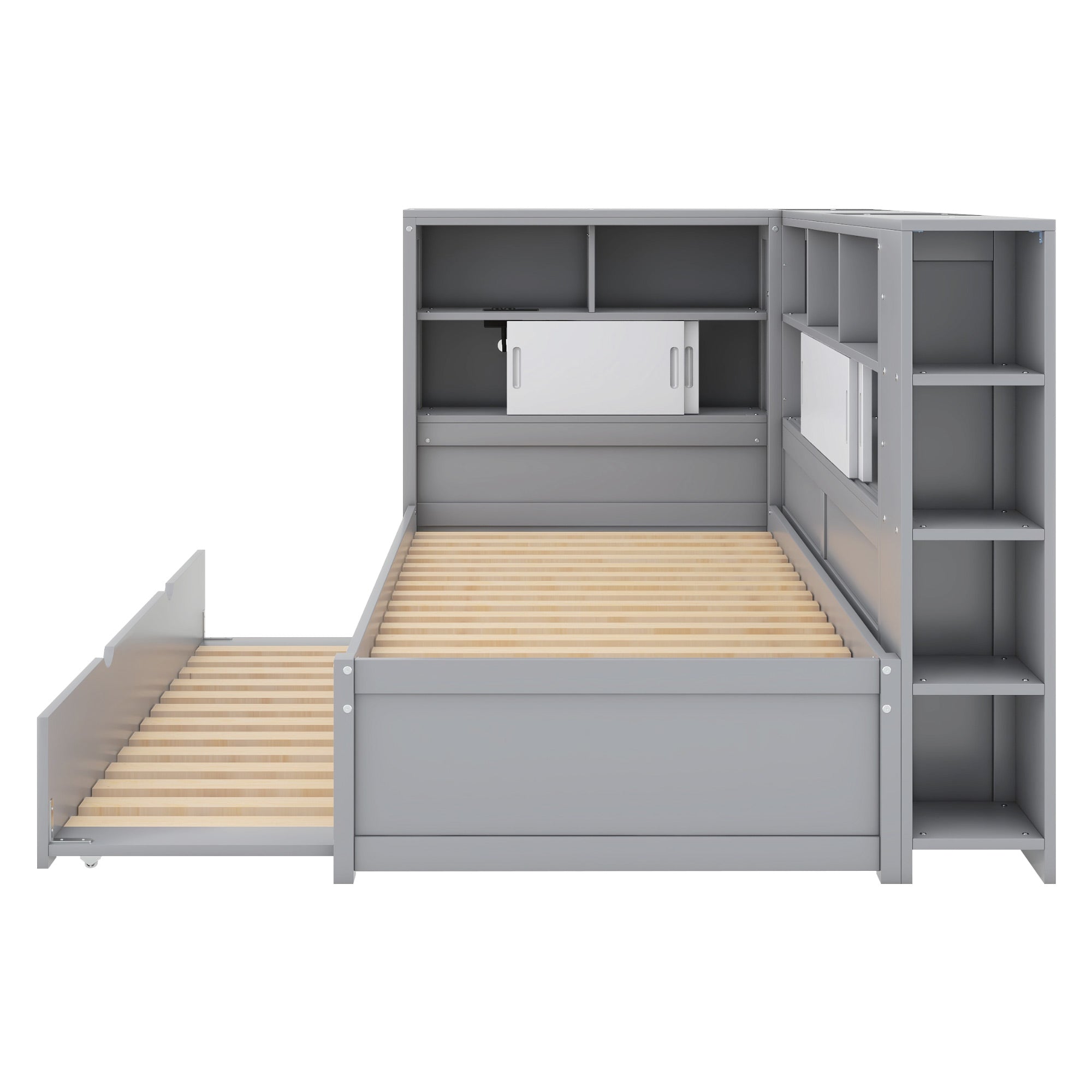Daybed Sofa Bed 90x200cm Pull-out Storage USB Port - Grey Chipboard