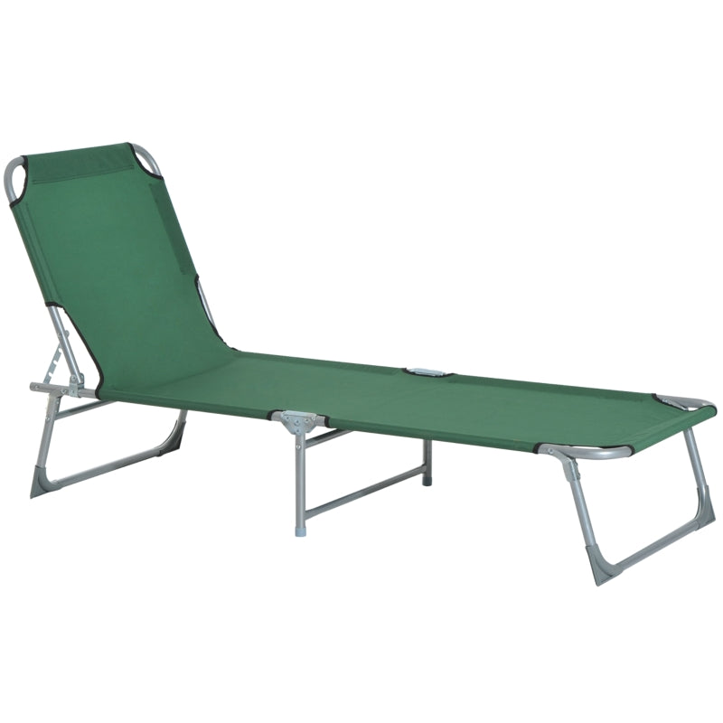 Reclining Sun Lounger Chair Folding Camping Bed 4-Position Adjustable Backrest, Green