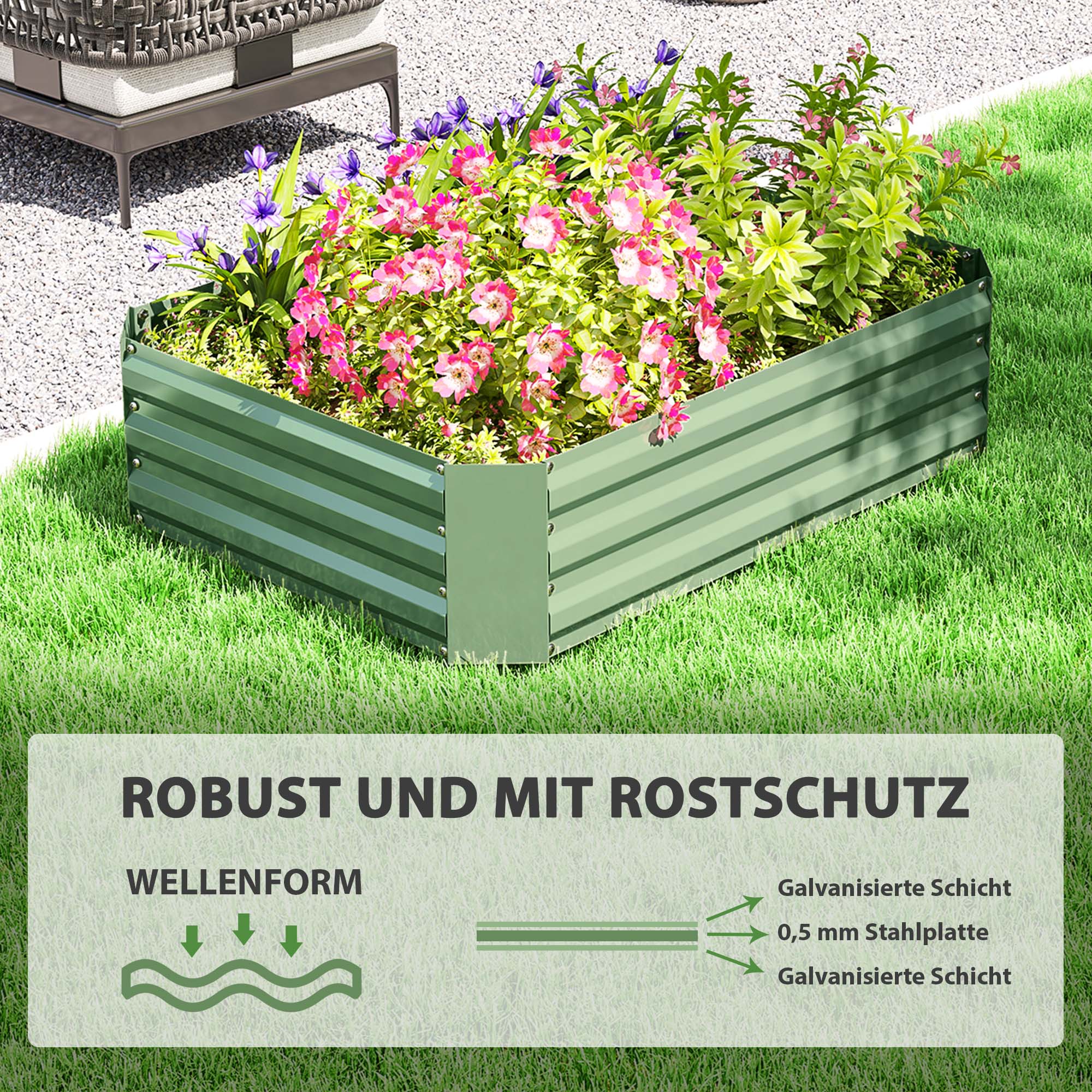 Raised Bed, Steel Planting & Vegetable Garden, 120x90x30cm, Steel