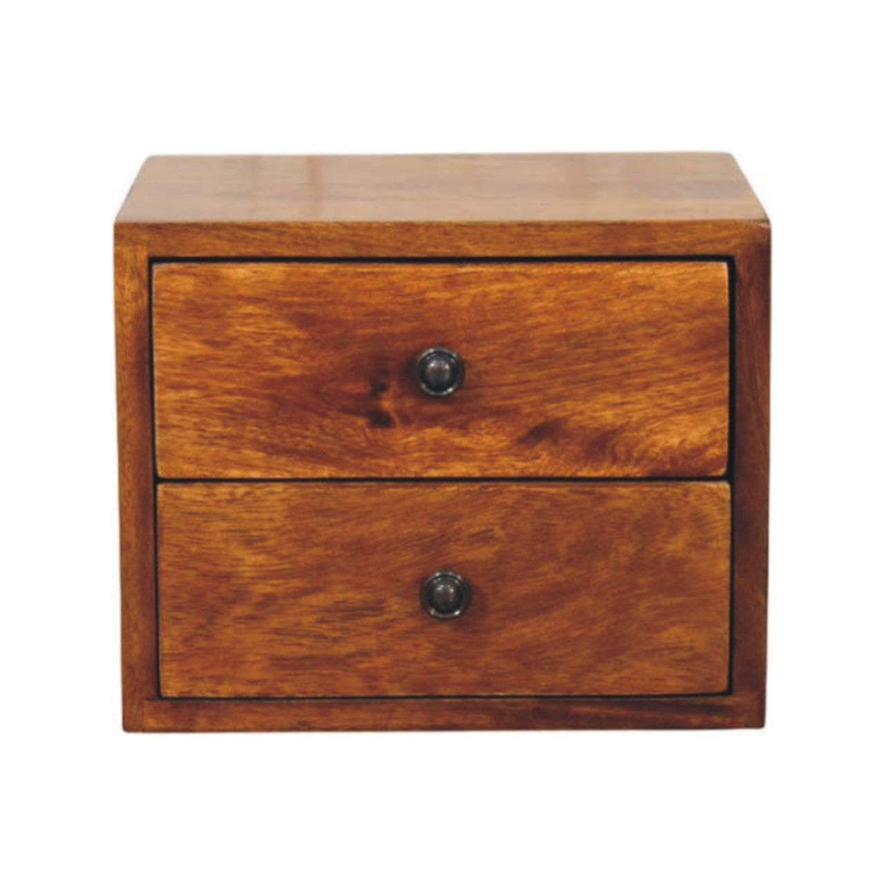 Solis Chestnut Nightstand, Wall Mounted 2 Drawers, Solid Wood Dark Brown