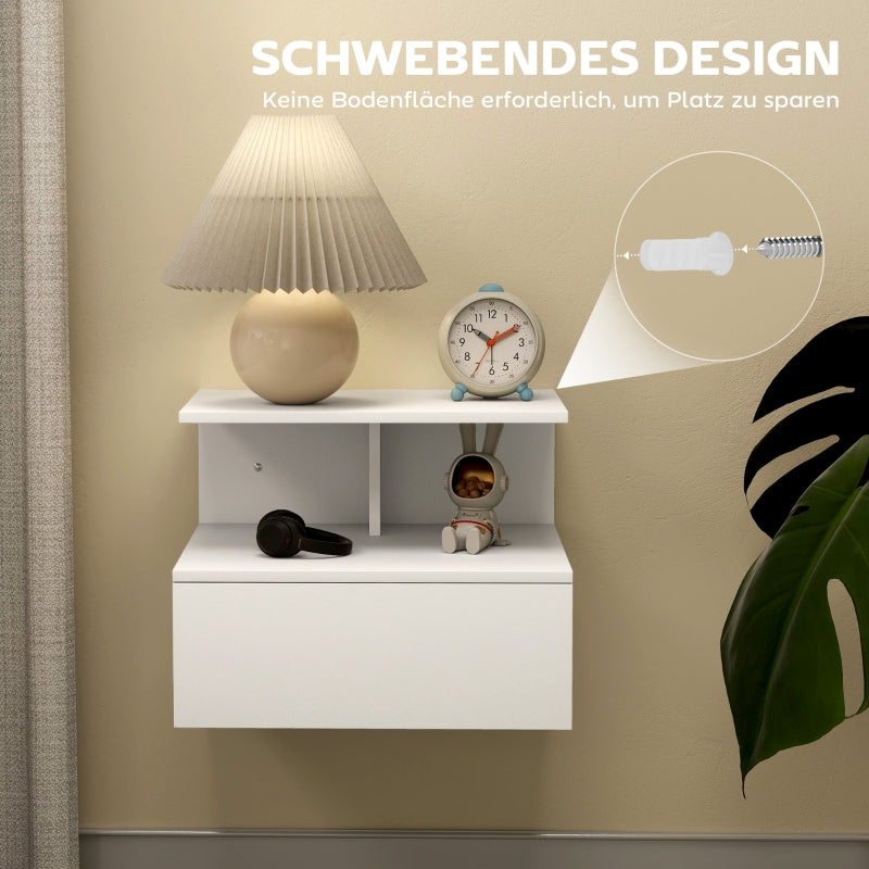 Hanging Nightstand, Drawer, Open Compartment, White