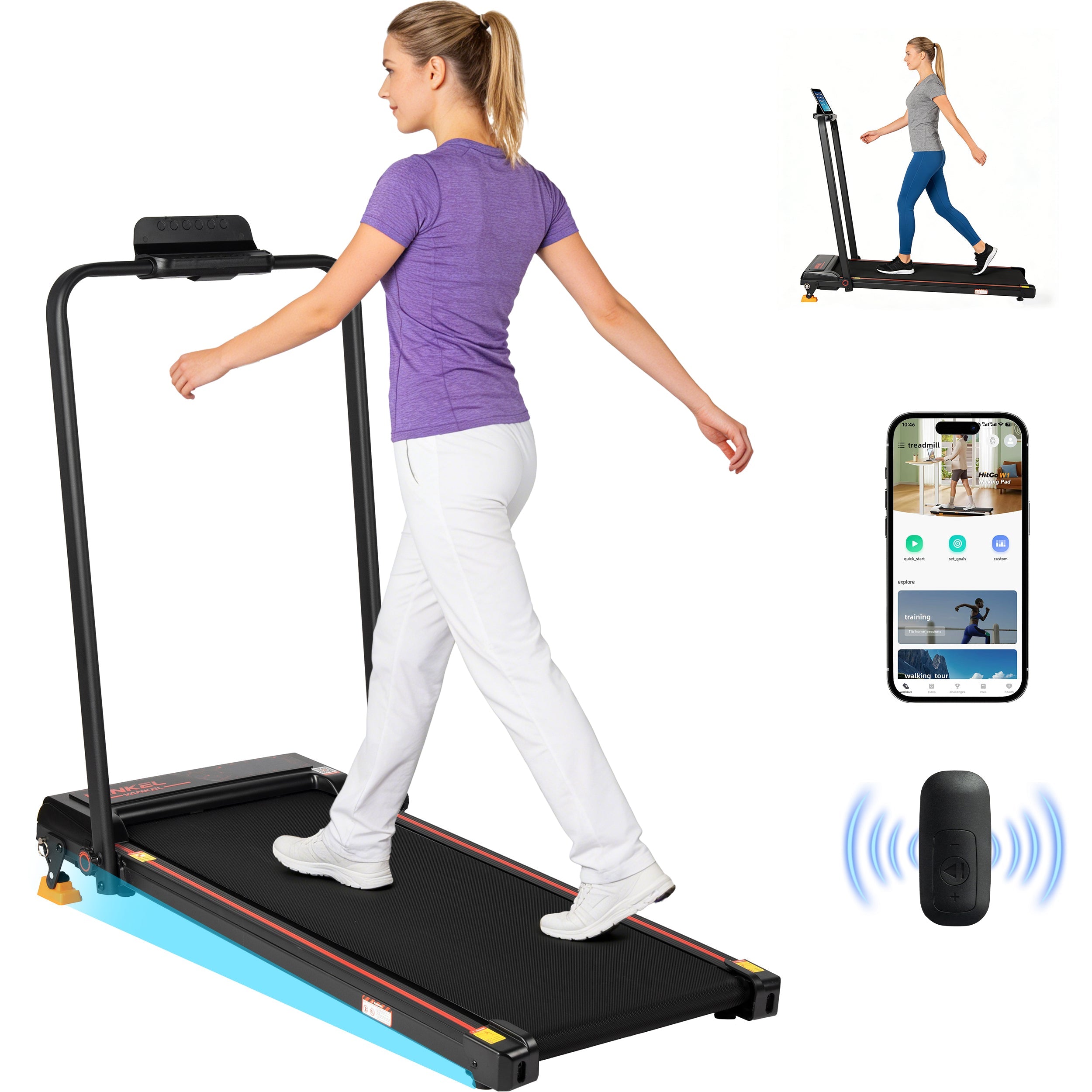 Electric Treadmill, Foldable with App Remote Control and LED Display, 12 km/h 0.75 HP Black