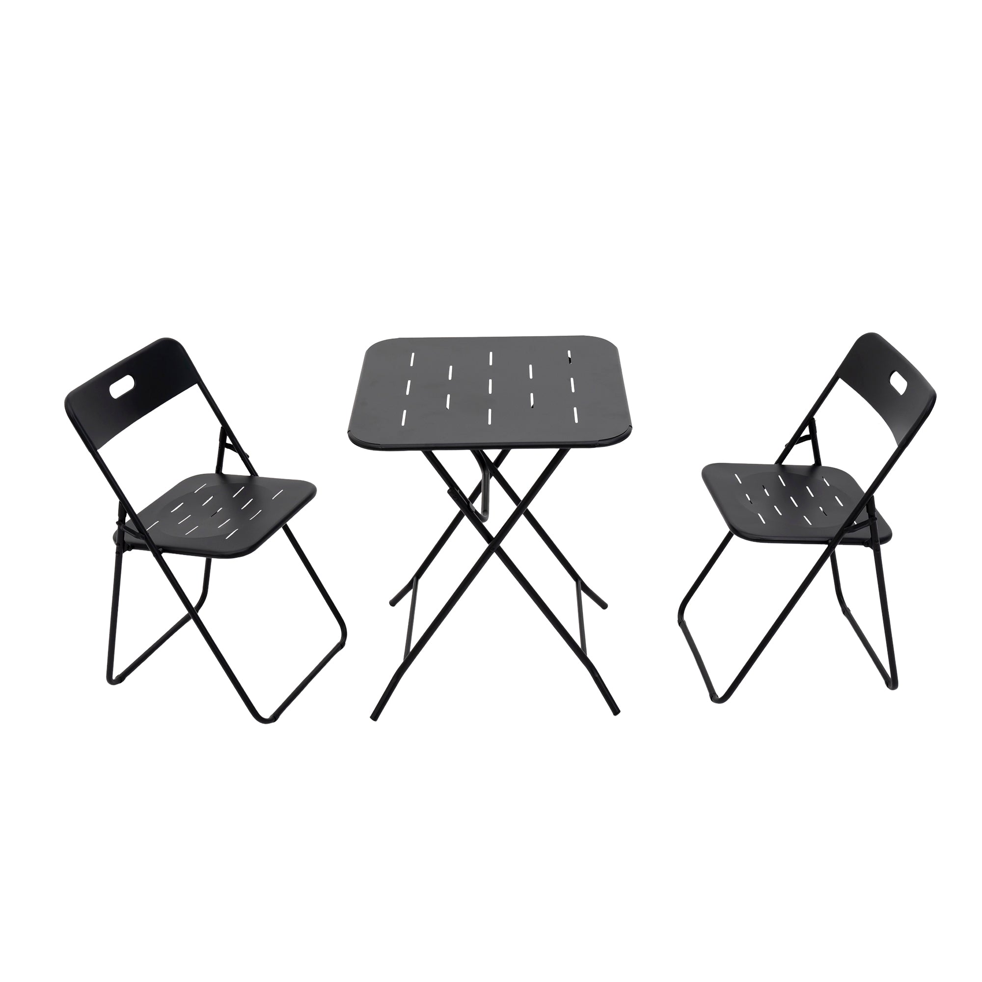 Outdoor 3-Piece Foldable Bistro Set, Weather-Resistant Patio Table and Chairs, Black Steel