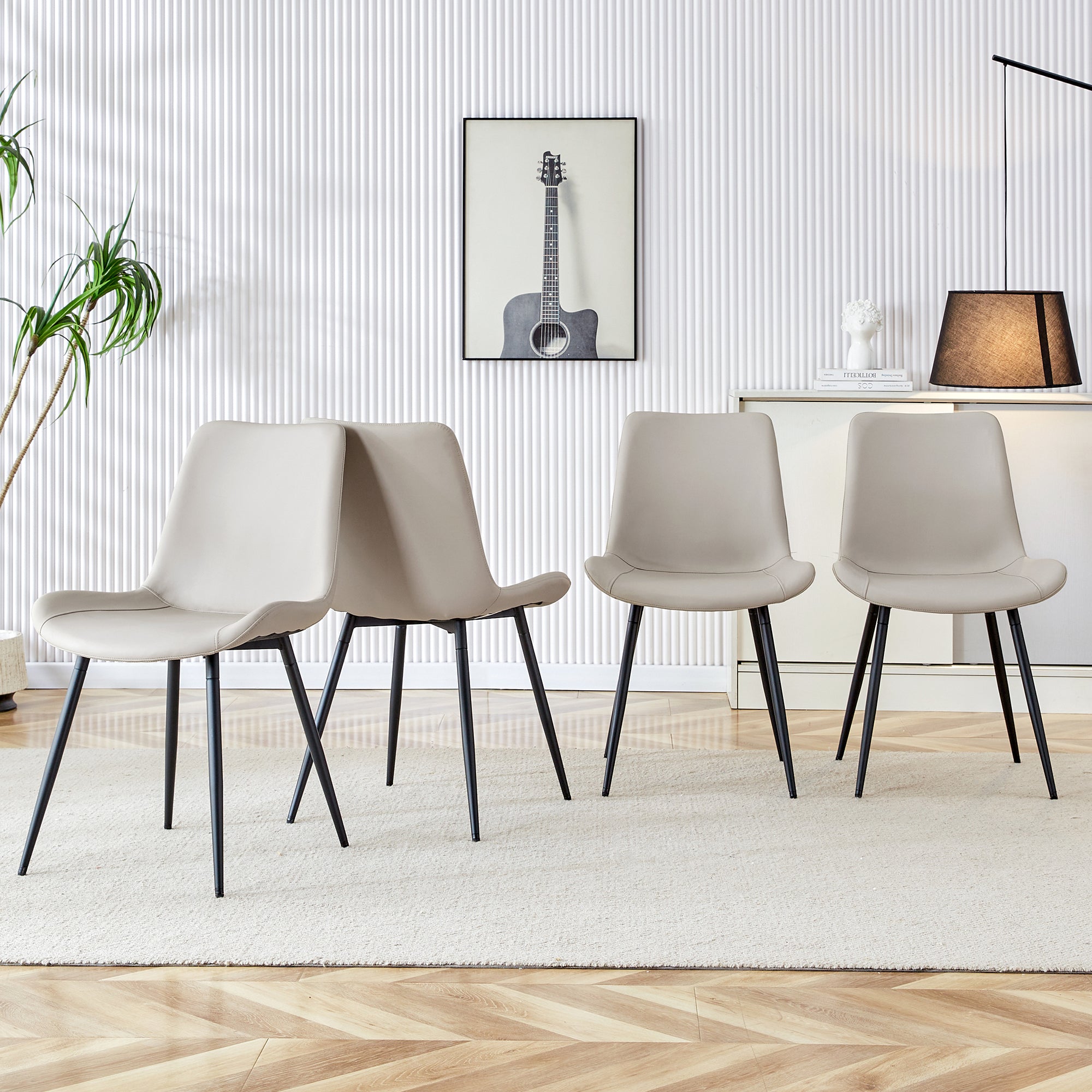 4-Piece Dining Chair Set Modern Wide Seat Non-Slip Metal Legs - Faux Leather