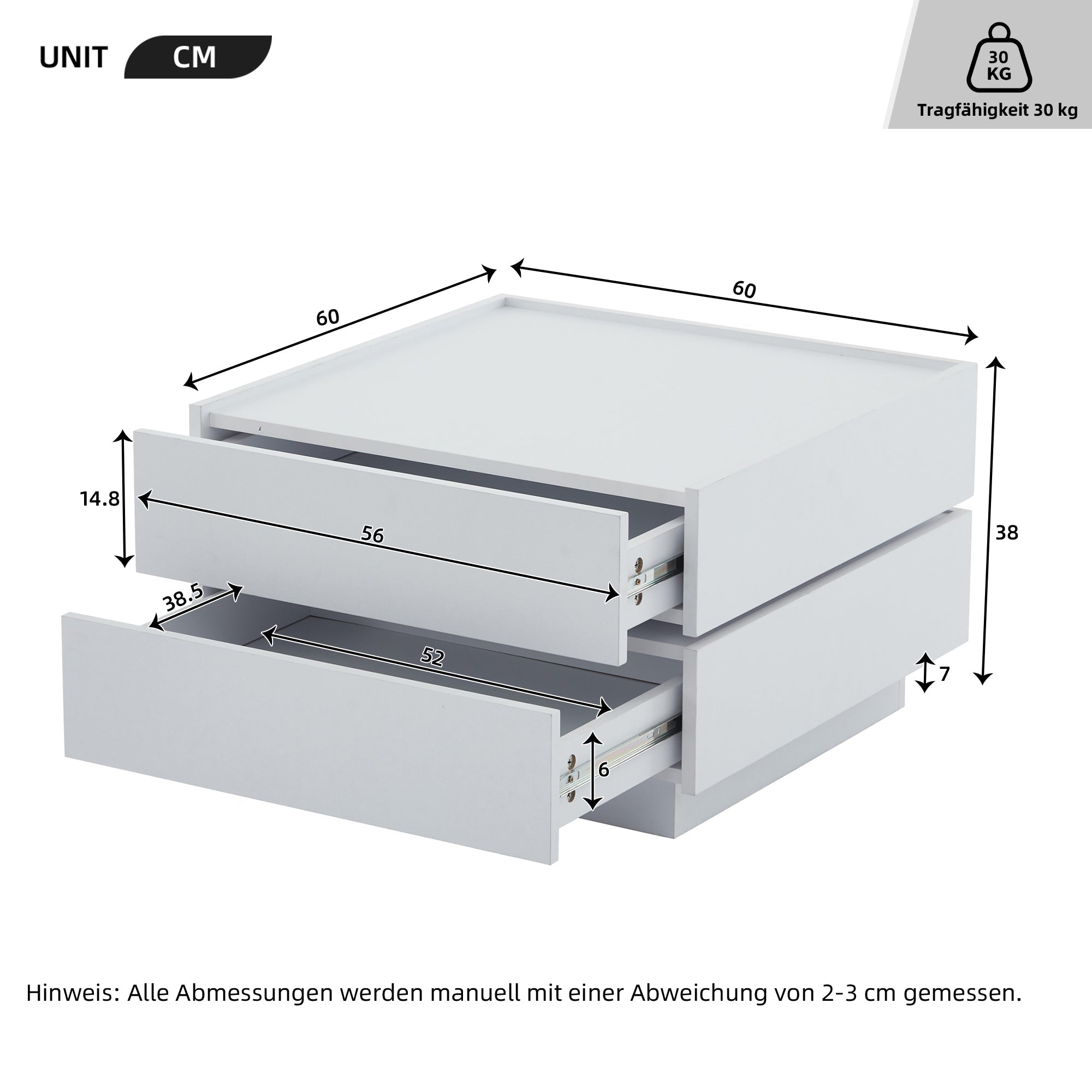 Coffee Table, Functional 360° Rotating with 2 Shelves & Storage, Pure White